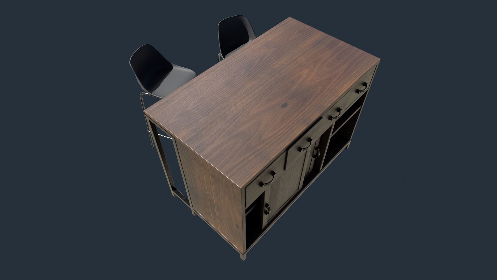 Bar with Bar Stools Low-poly 3D model_4