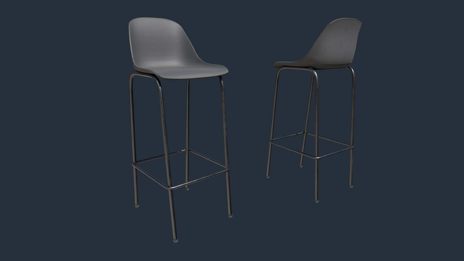 Bar with Bar Stools Low-poly 3D model_7