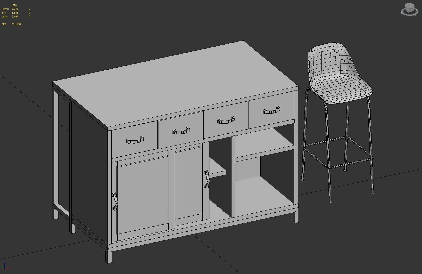 Bar with Bar Stools Low-poly 3D model_8