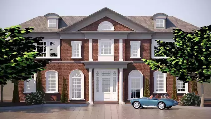 Facade house with classic car