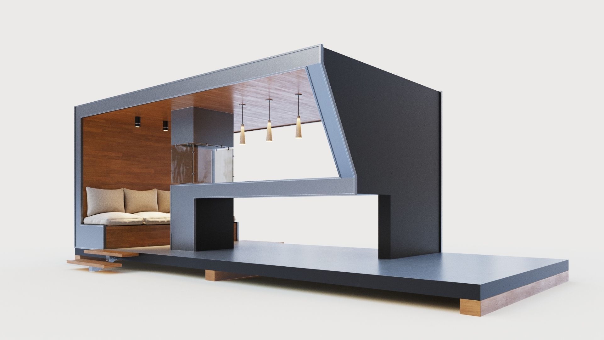 Gazebo with bar counter 3D model_1