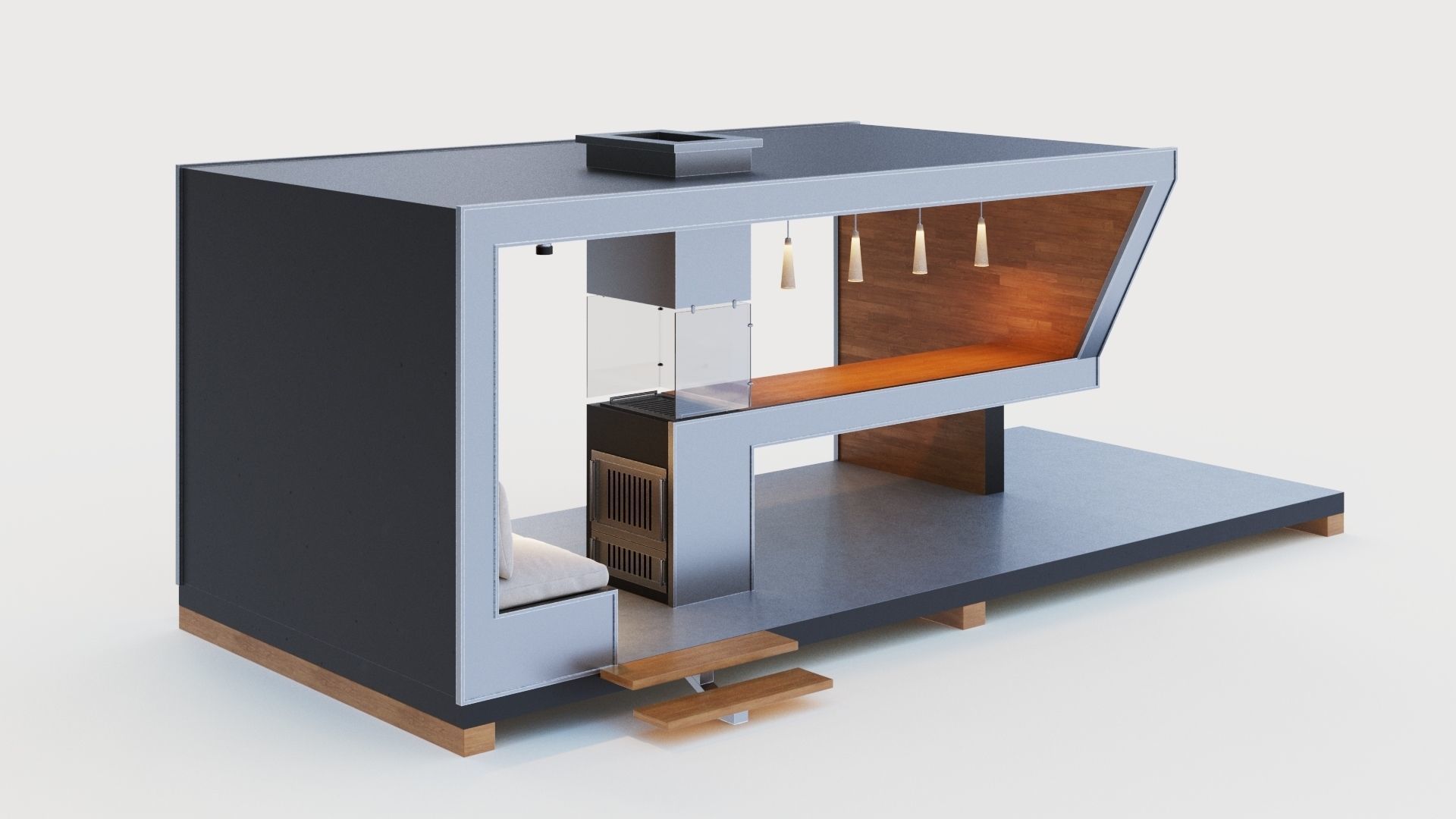 Gazebo with bar counter 3D model_8
