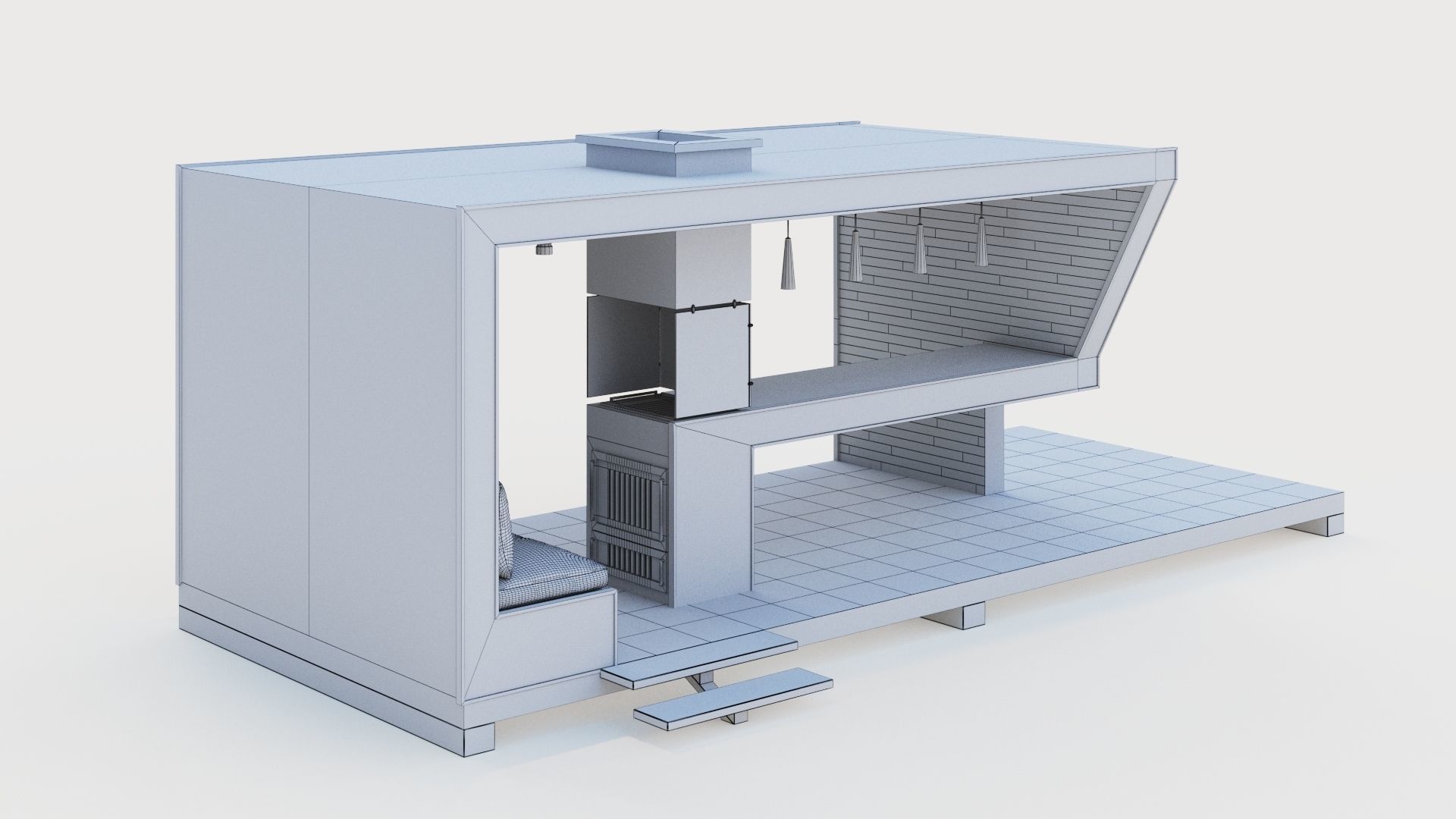 Gazebo with bar counter 3D model_44