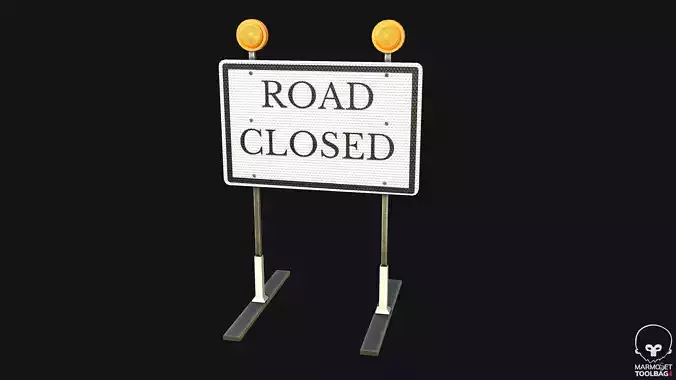 Road Block Sign PBR Game Ready Low-poly 3D model