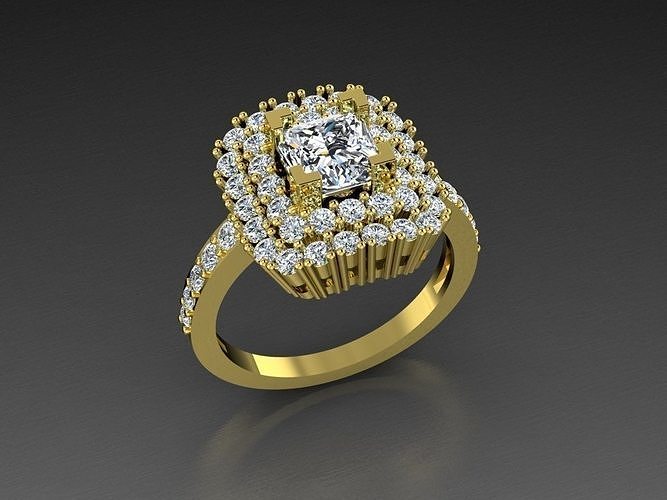 Diamond Jewelry Ring Princess and Round gems Free 3D print model