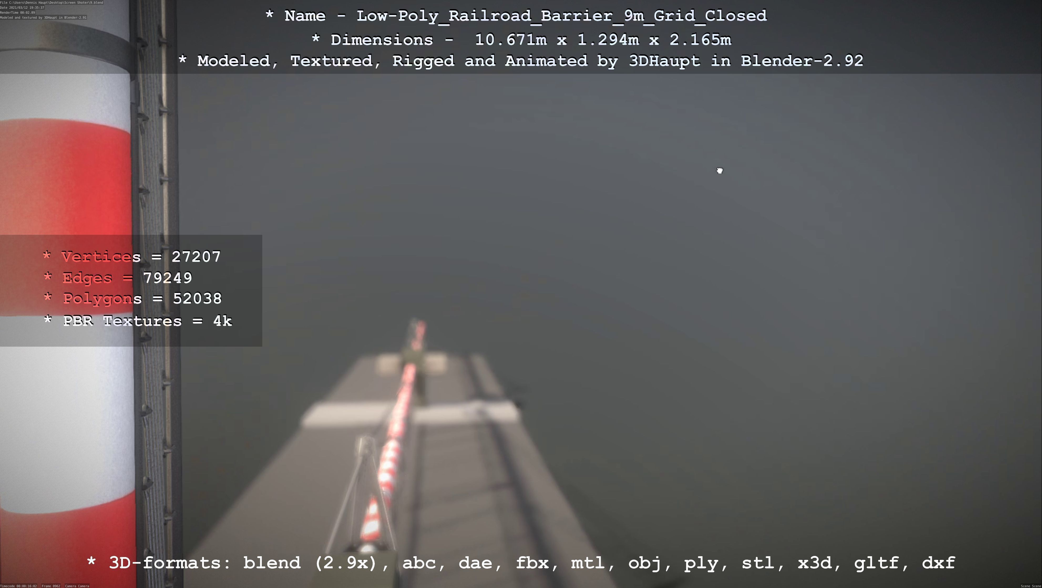 Low-Poly Railroad Barrier 9m with Protective Grid Low-poly 3D model_77