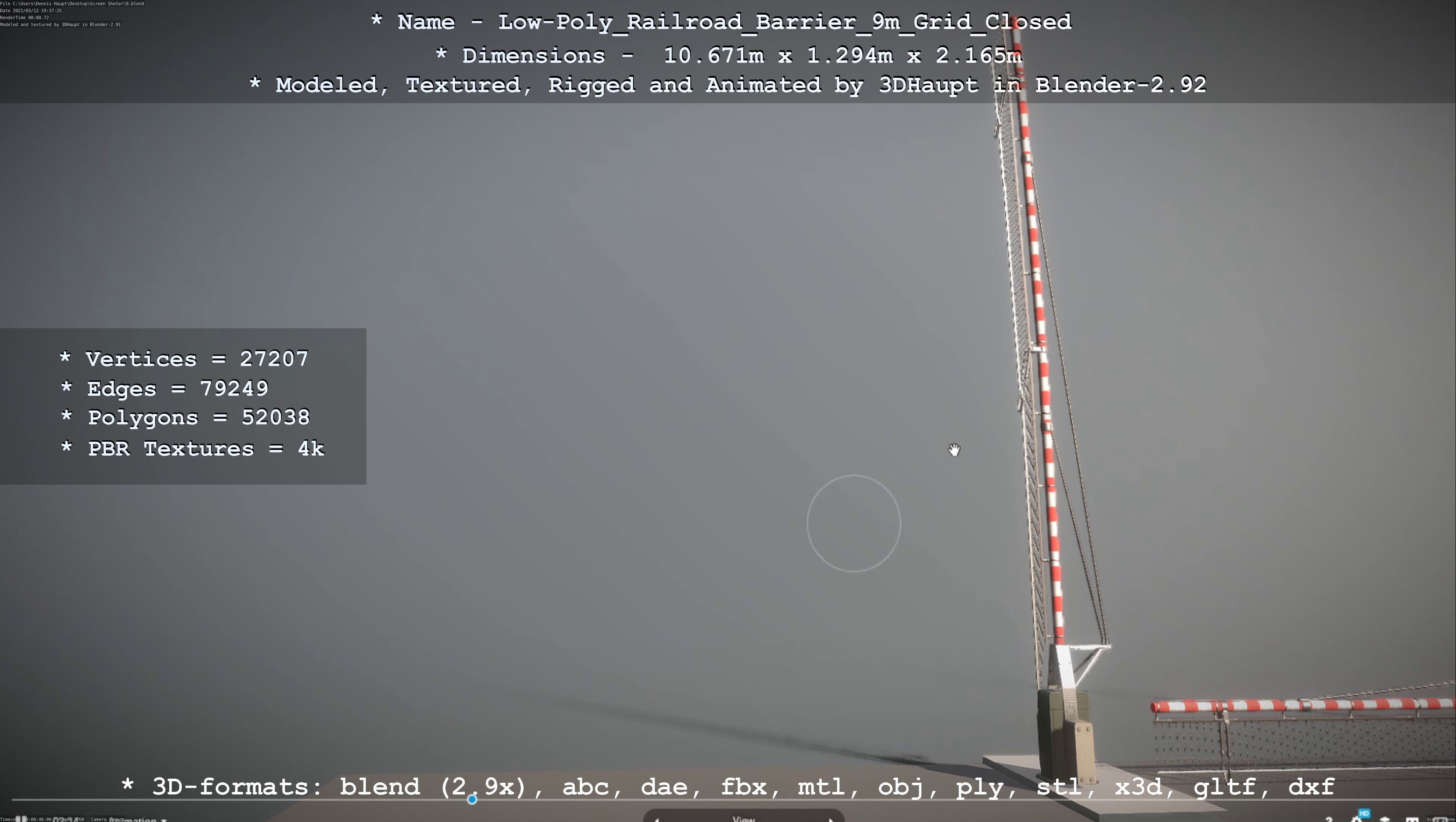 Low-Poly Railroad Barrier 9m with Protective Grid Low-poly 3D model_7