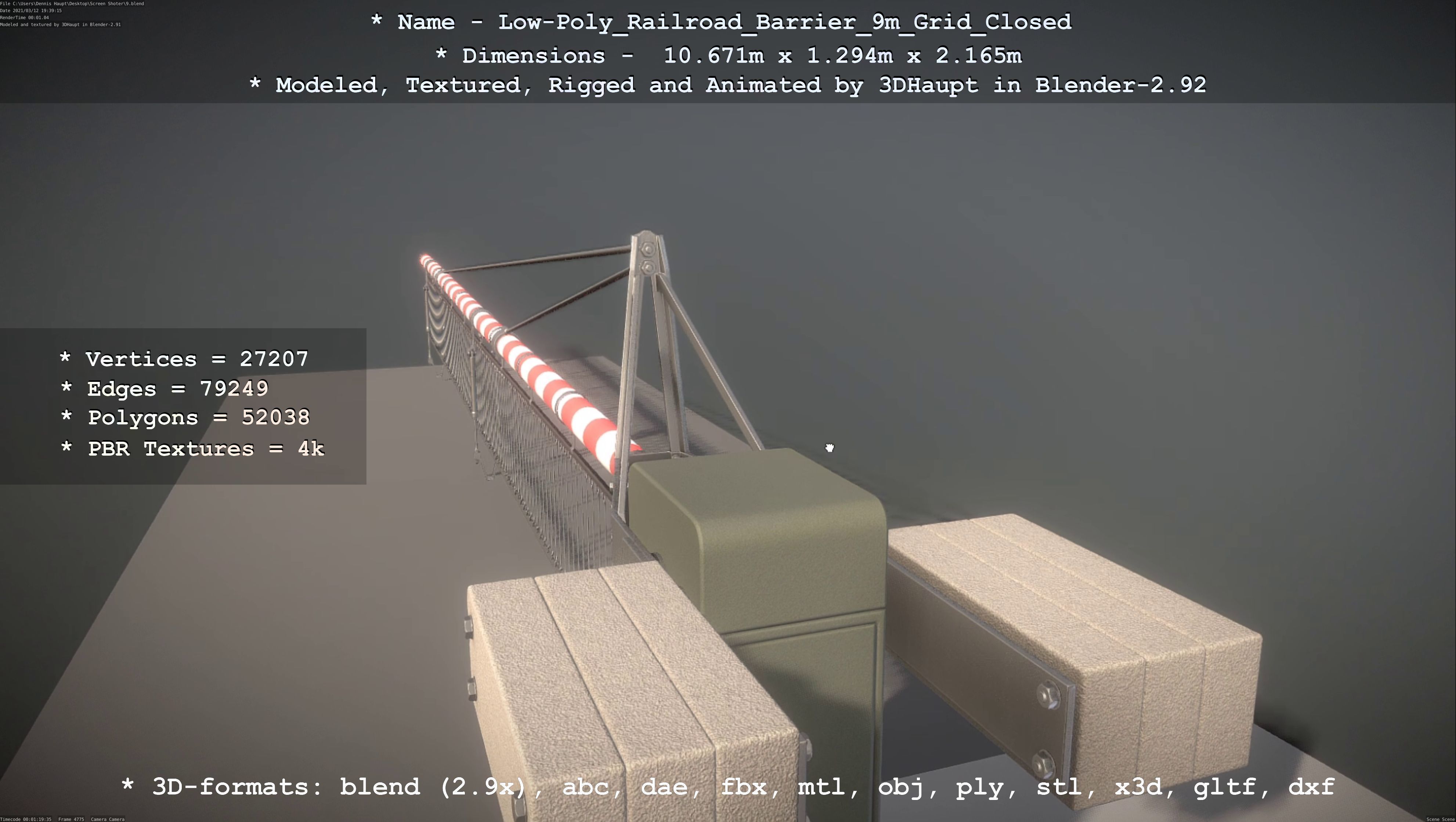 Low-Poly Railroad Barrier 9m with Protective Grid Low-poly 3D model_53