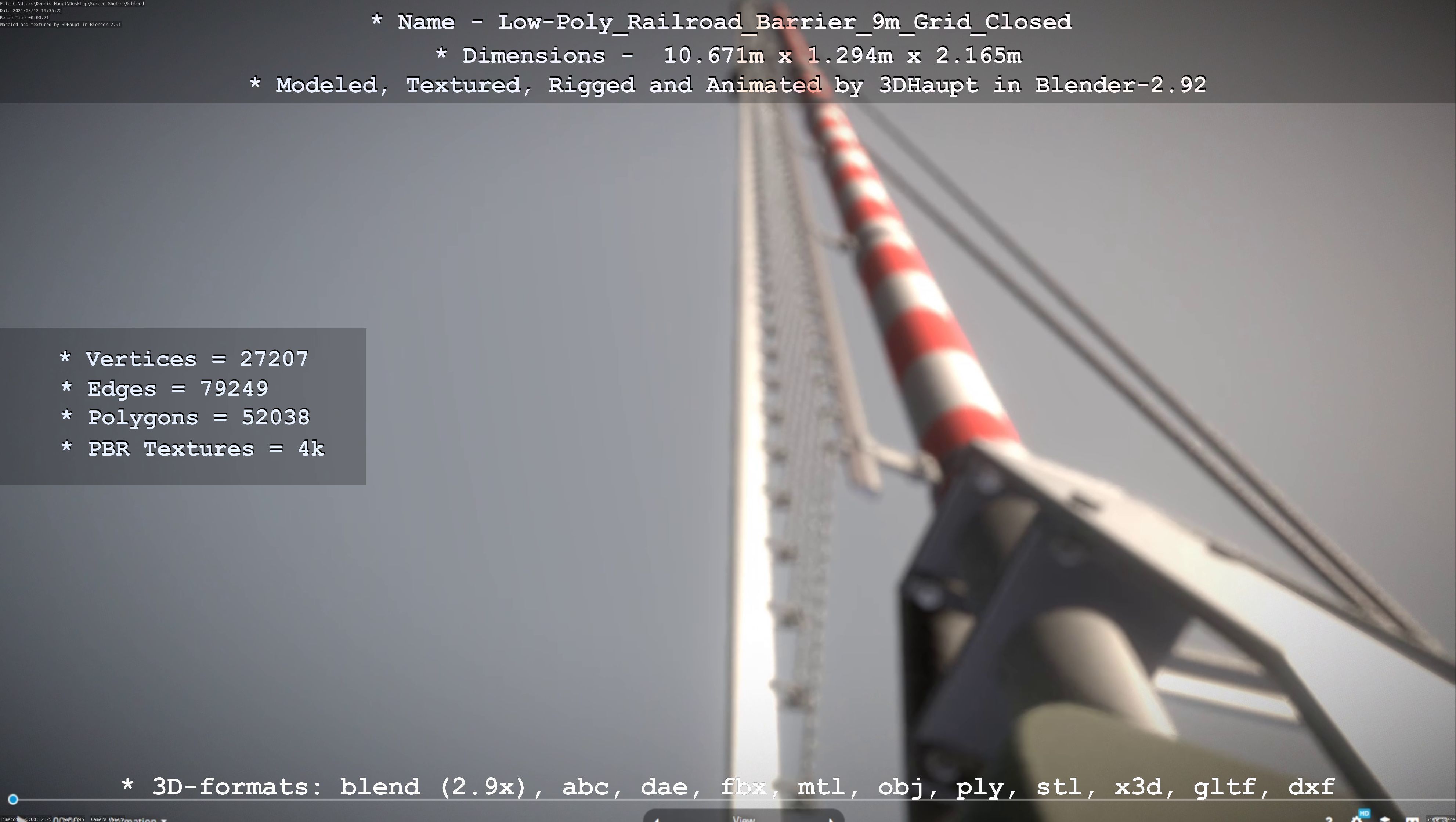 Low-Poly Railroad Barrier 9m with Protective Grid Low-poly 3D model_71