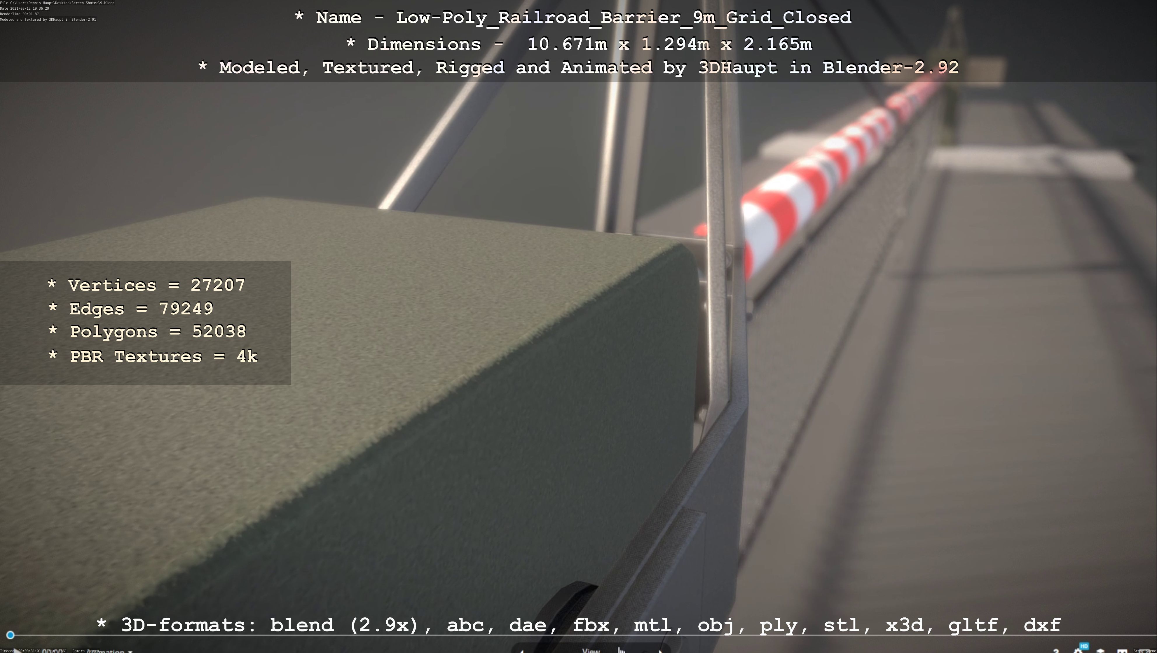 Low-Poly Railroad Barrier 9m with Protective Grid Low-poly 3D model_94