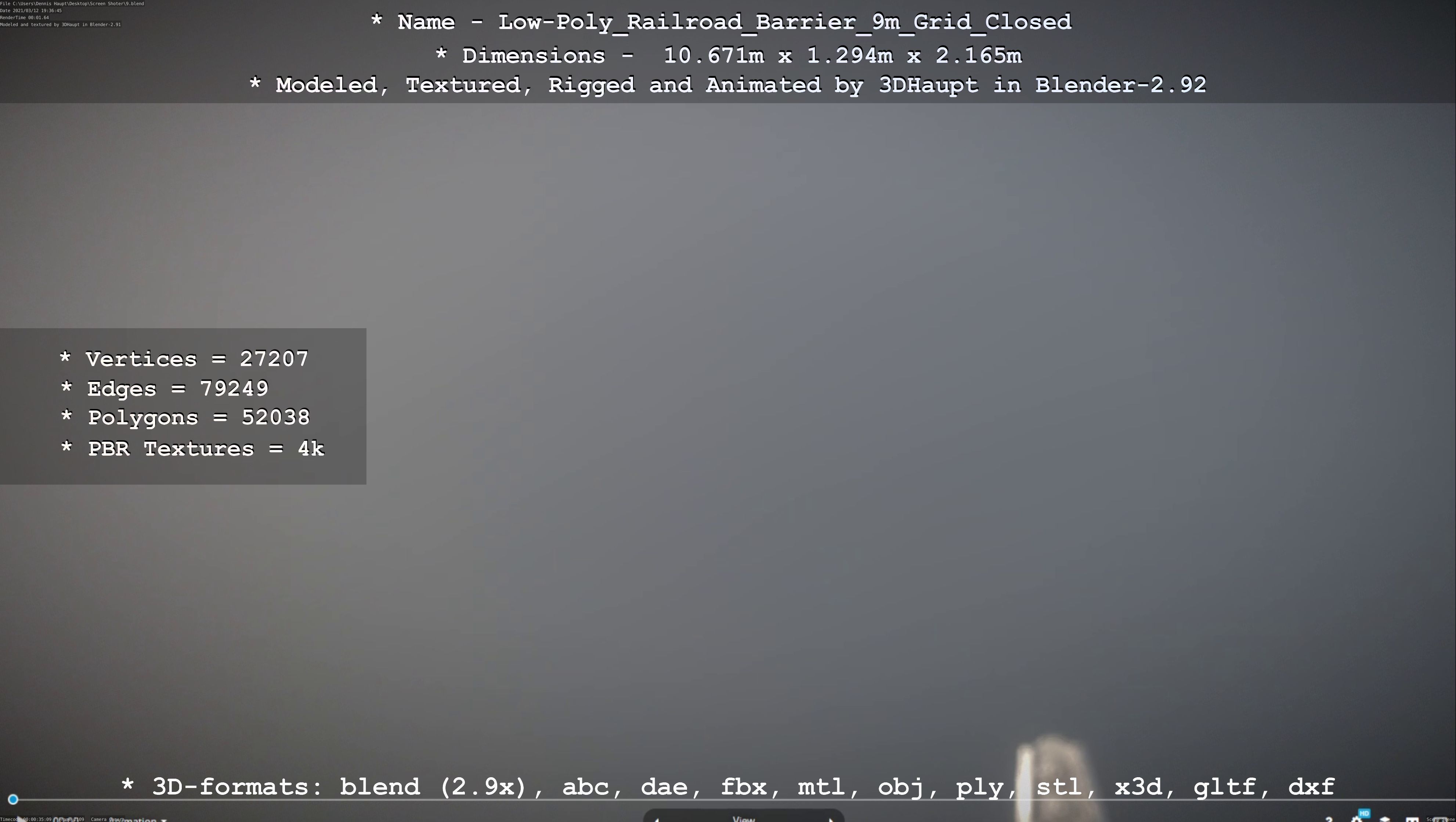 Low-Poly Railroad Barrier 9m with Protective Grid Low-poly 3D model_95