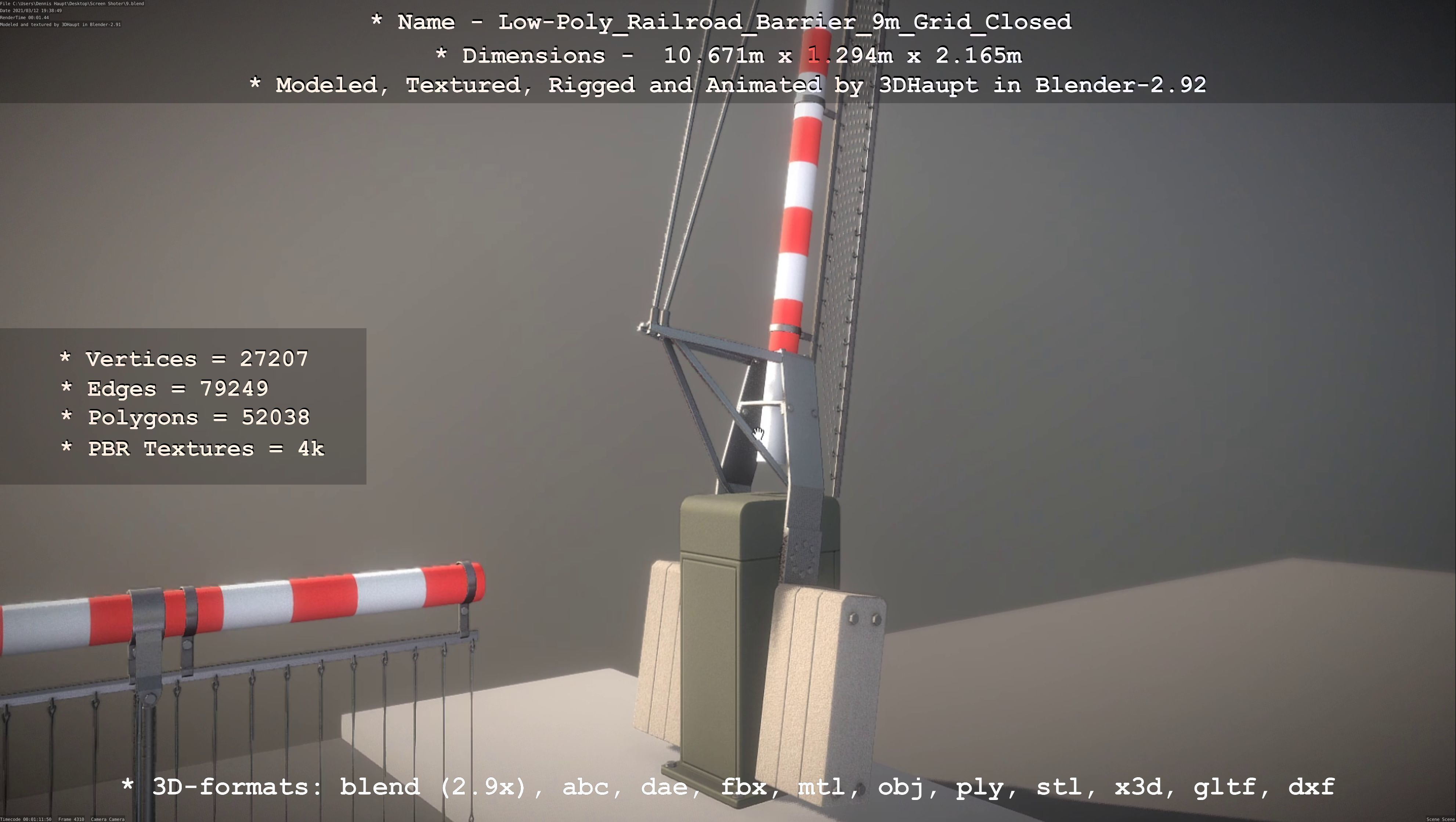 Low-Poly Railroad Barrier 9m with Protective Grid Low-poly 3D model_39