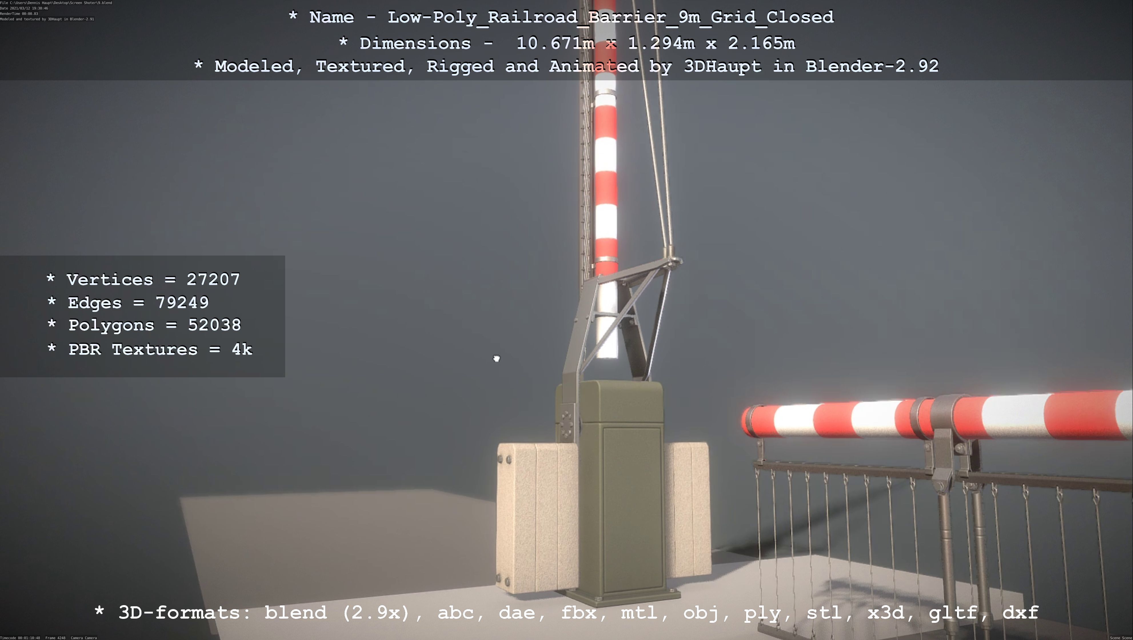 Low-Poly Railroad Barrier 9m with Protective Grid Low-poly 3D model_37