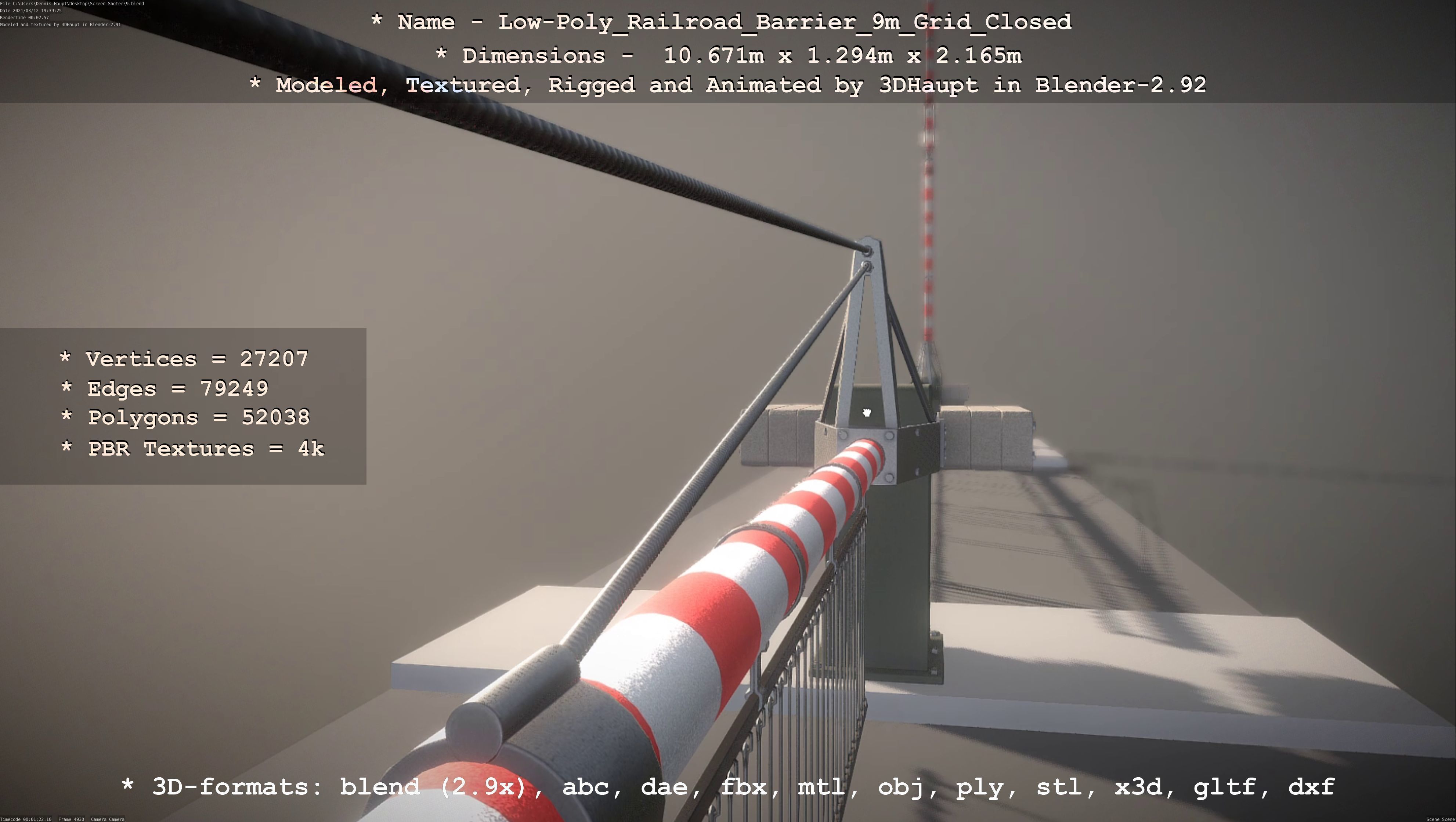 Low-Poly Railroad Barrier 9m with Protective Grid Low-poly 3D model_57