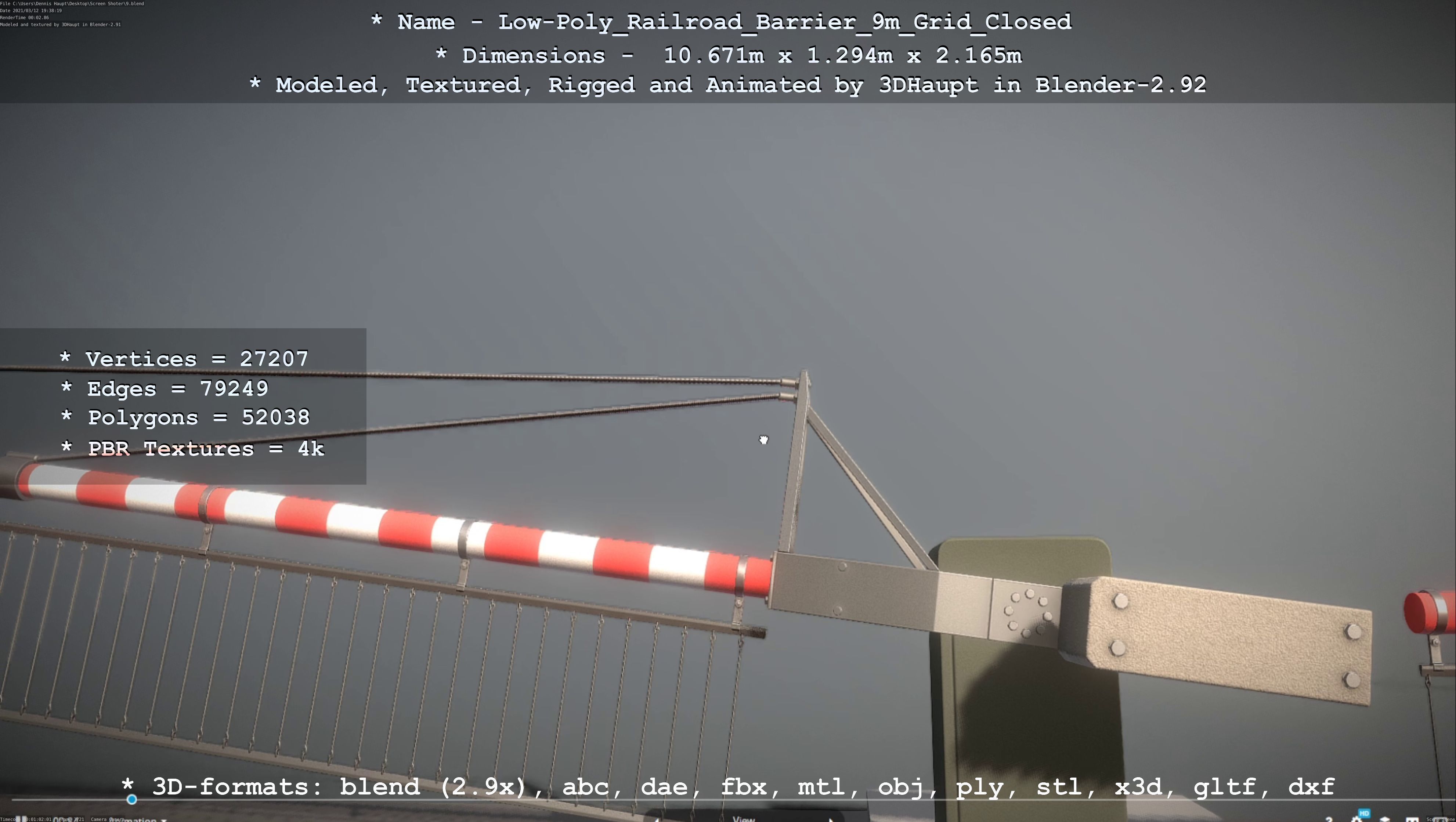 Low-Poly Railroad Barrier 9m with Protective Grid Low-poly 3D model_26