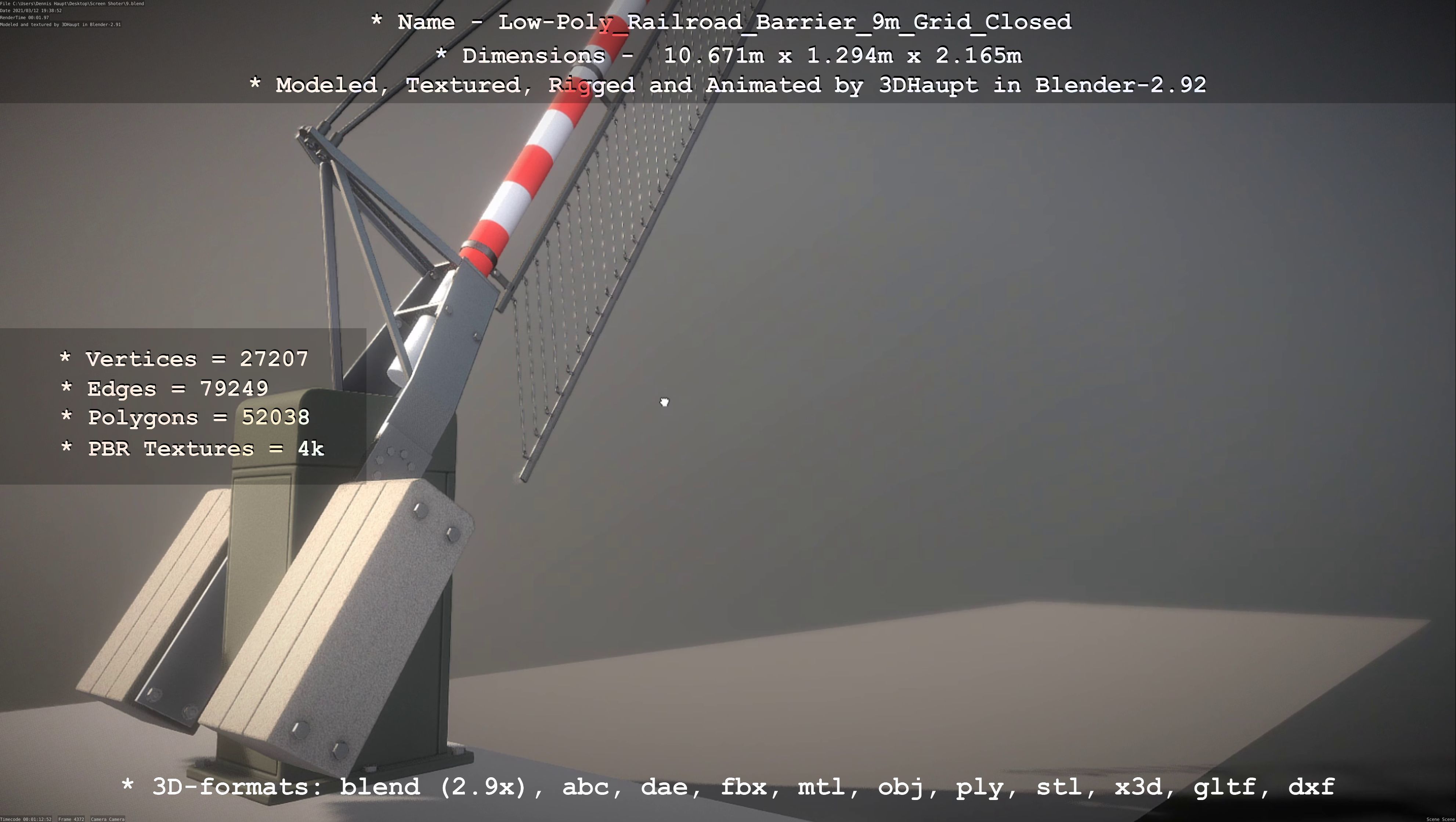 Low-Poly Railroad Barrier 9m with Protective Grid Low-poly 3D model_41