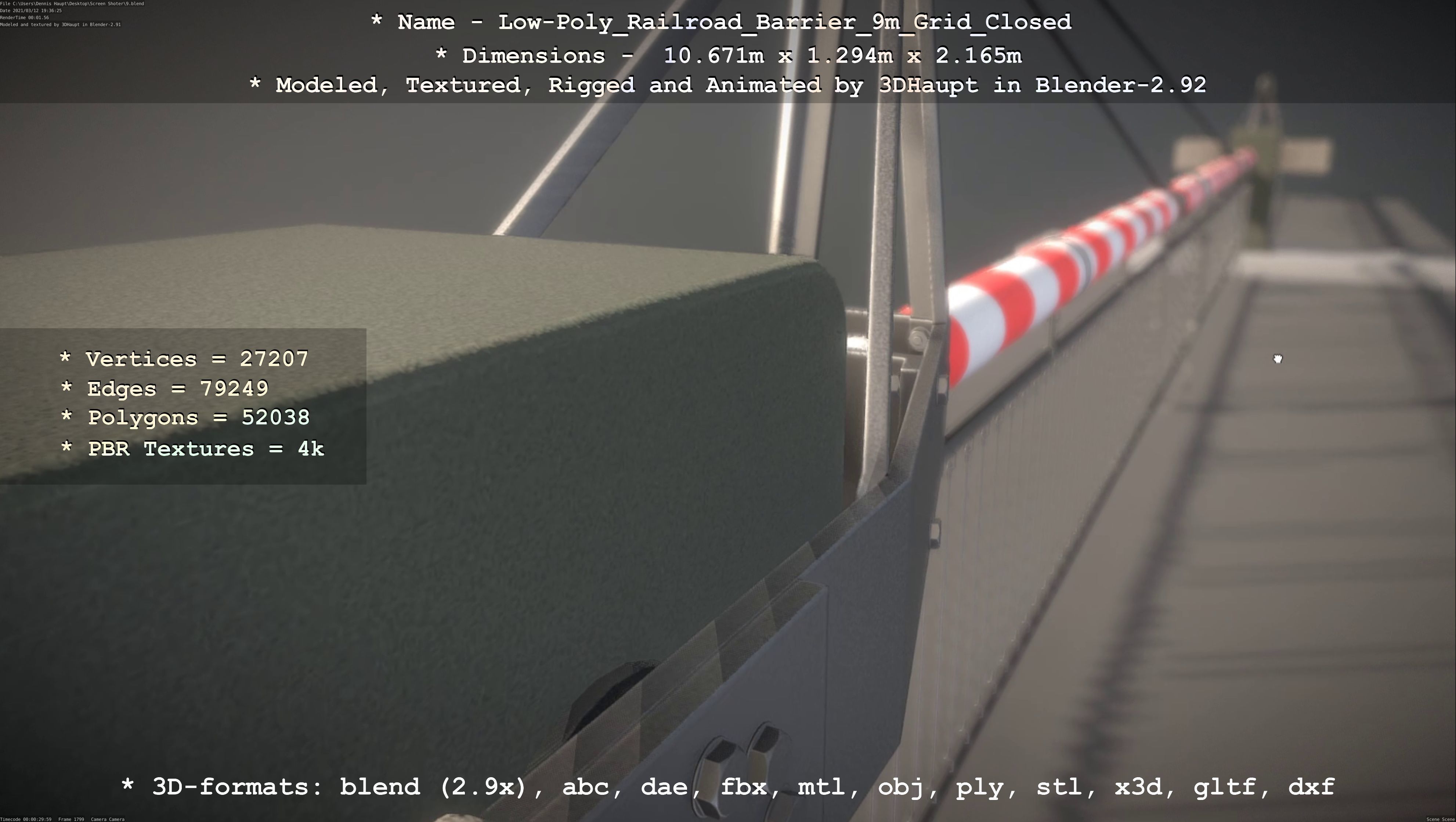 Low-Poly Railroad Barrier 9m with Protective Grid Low-poly 3D model_92