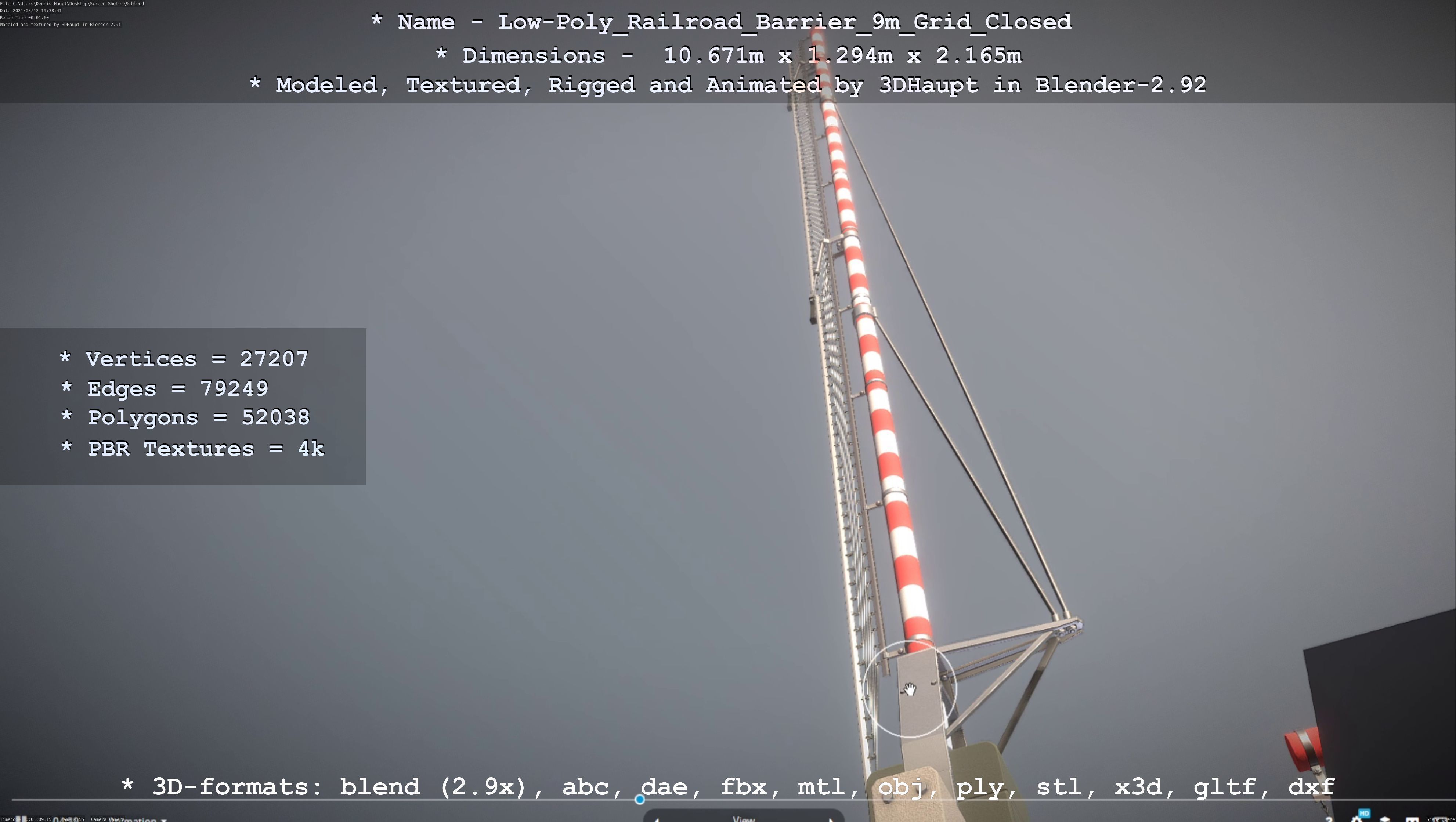 Low-Poly Railroad Barrier 9m with Protective Grid Low-poly 3D model_33