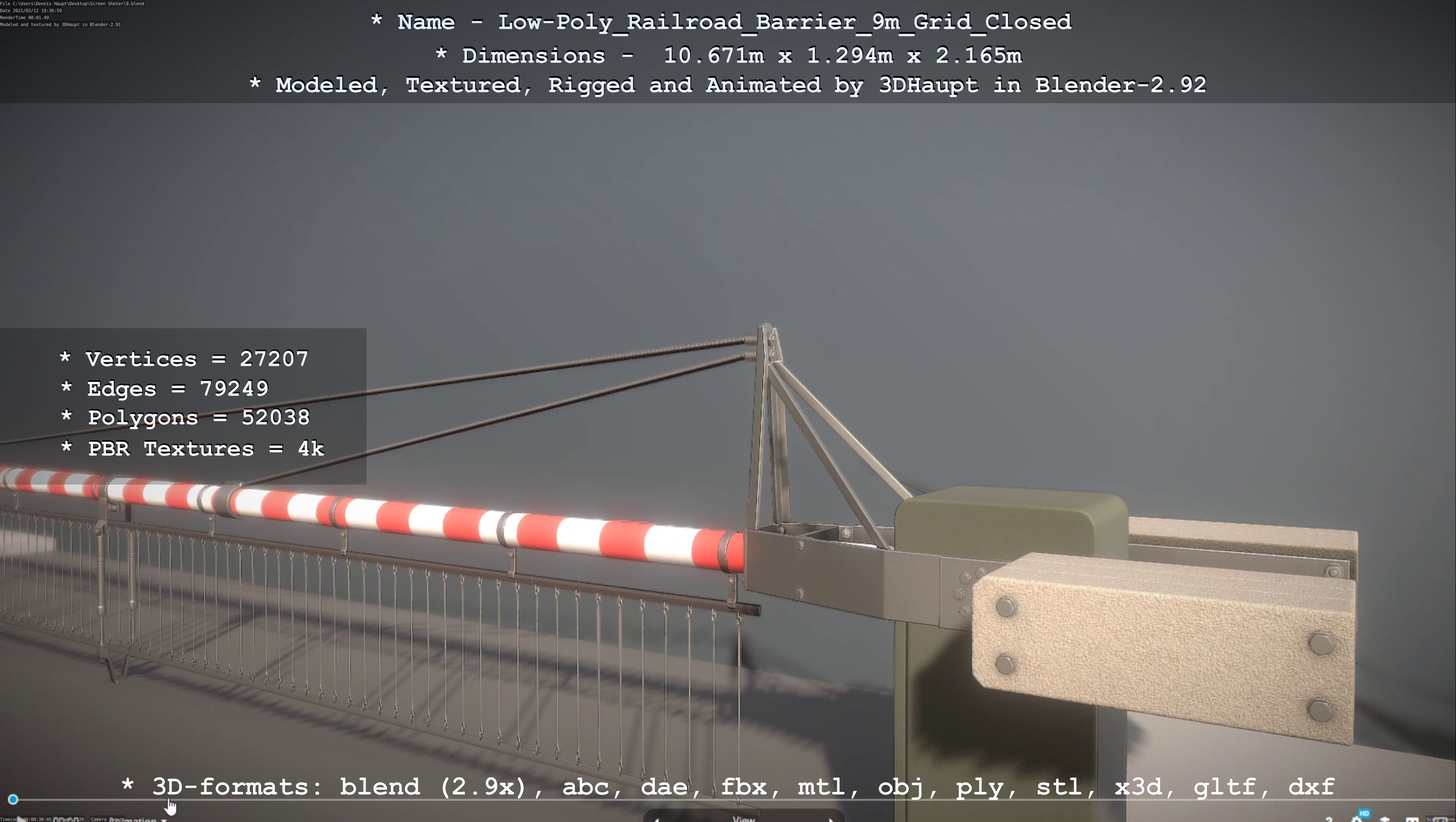 Low-Poly Railroad Barrier 9m with Protective Grid Low-poly 3D model_103