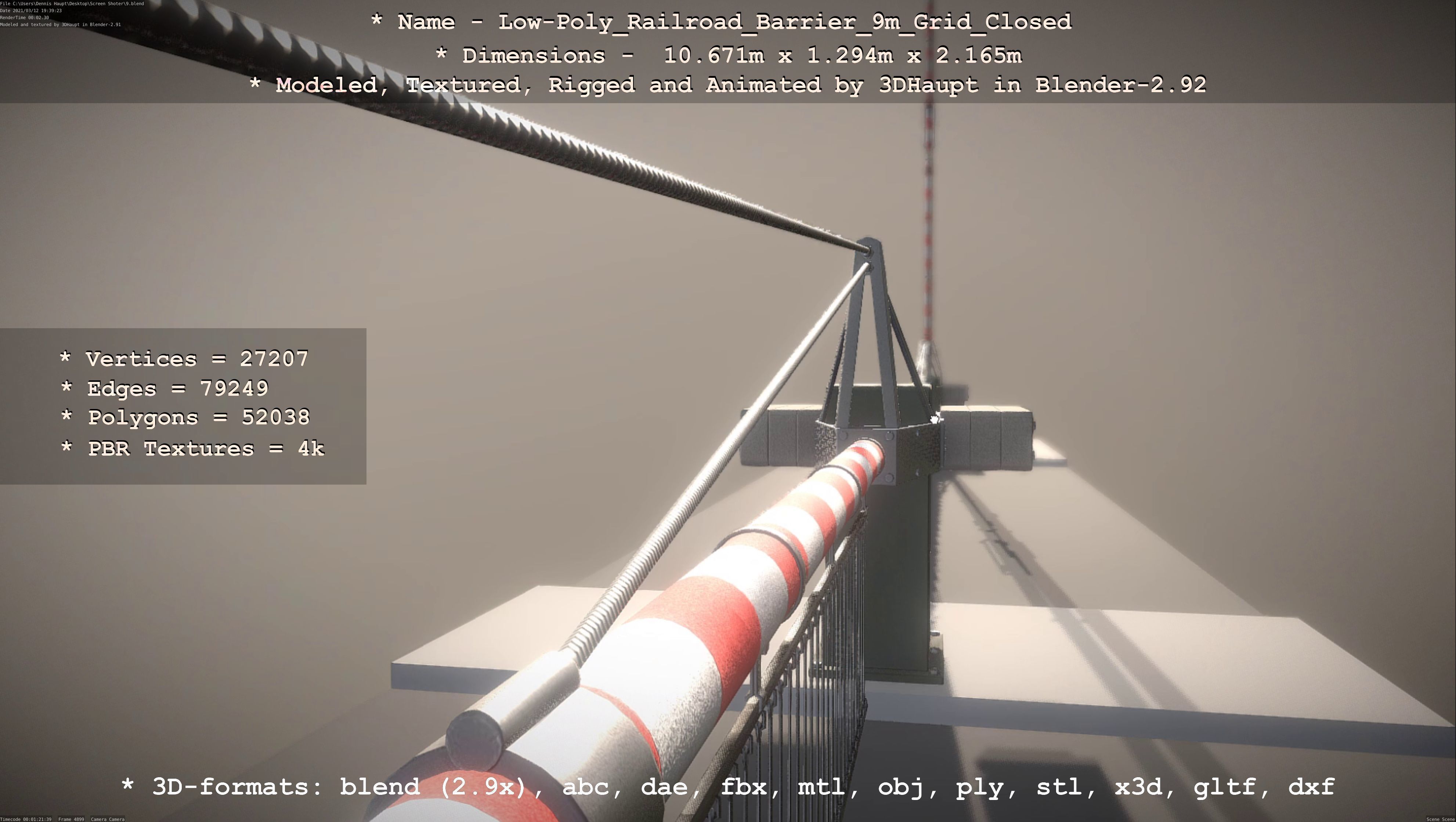 Low-Poly Railroad Barrier 9m with Protective Grid Low-poly 3D model_56