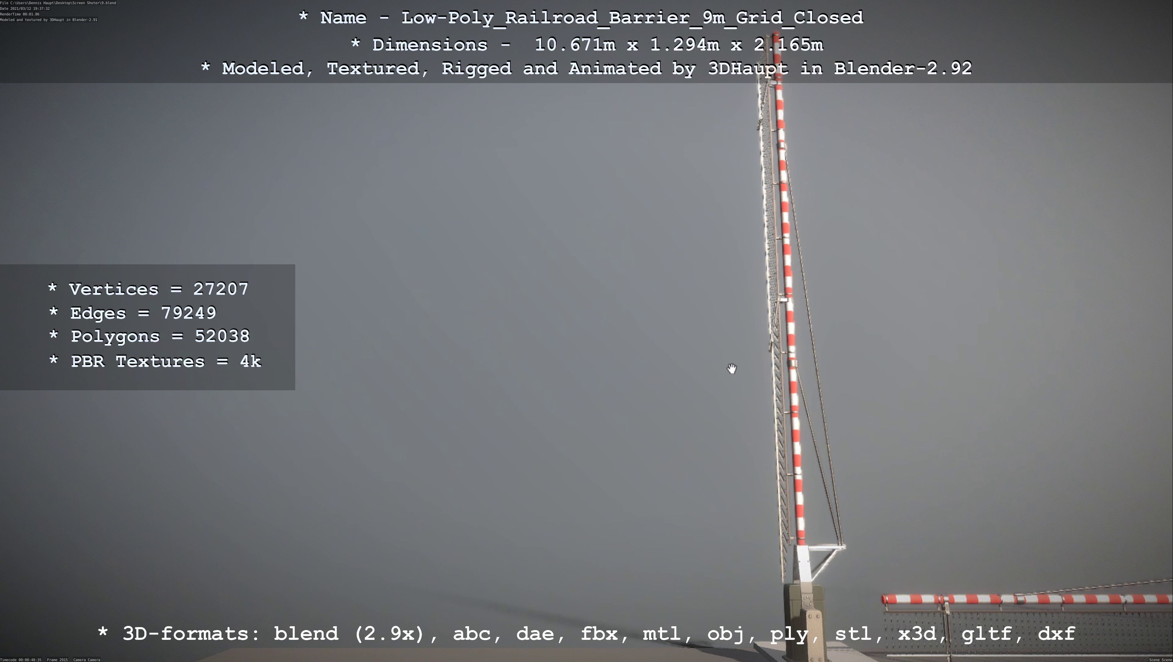 Low-Poly Railroad Barrier 9m with Protective Grid Low-poly 3D model_112