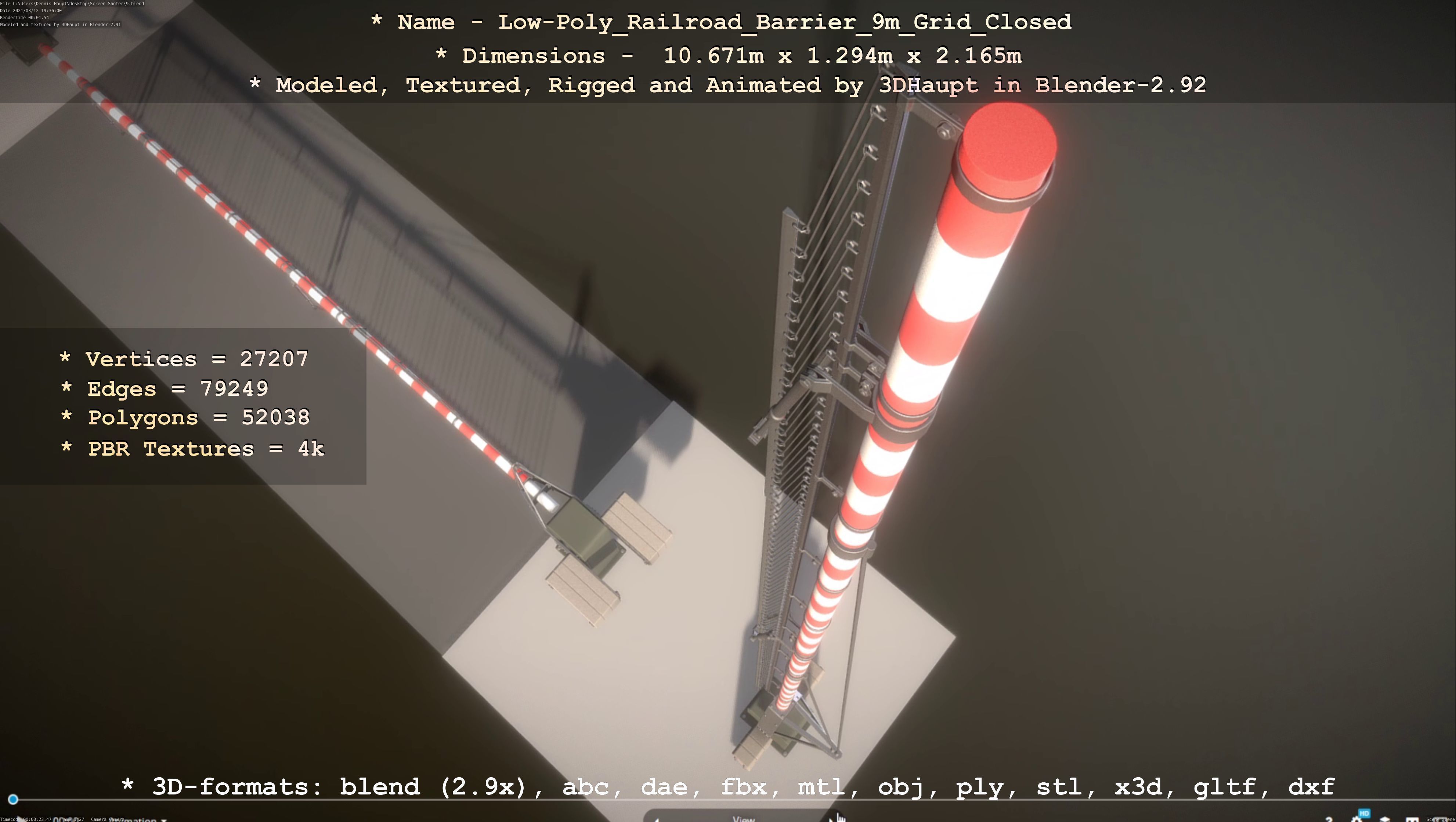 Low-Poly Railroad Barrier 9m with Protective Grid Low-poly 3D model_83