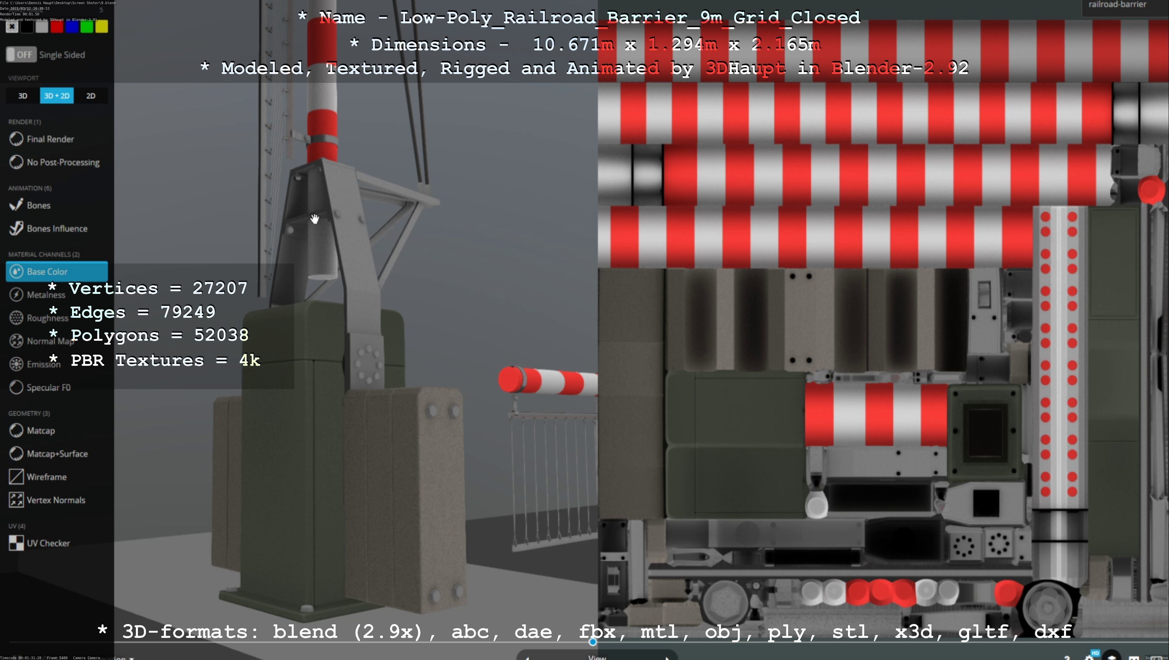 Low-Poly Railroad Barrier 9m with Protective Grid Low-poly 3D model_42