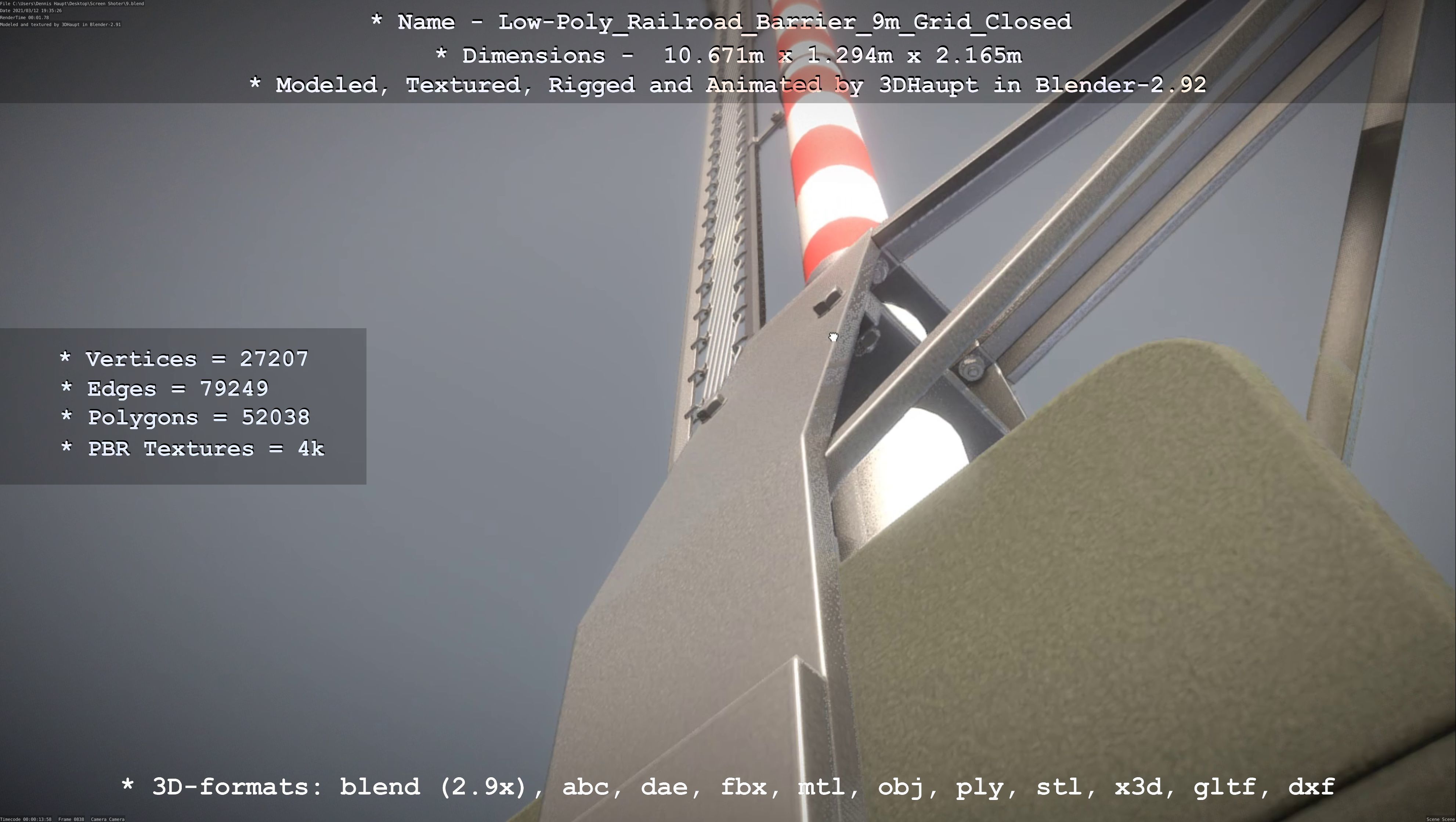 Low-Poly Railroad Barrier 9m with Protective Grid Low-poly 3D model_73