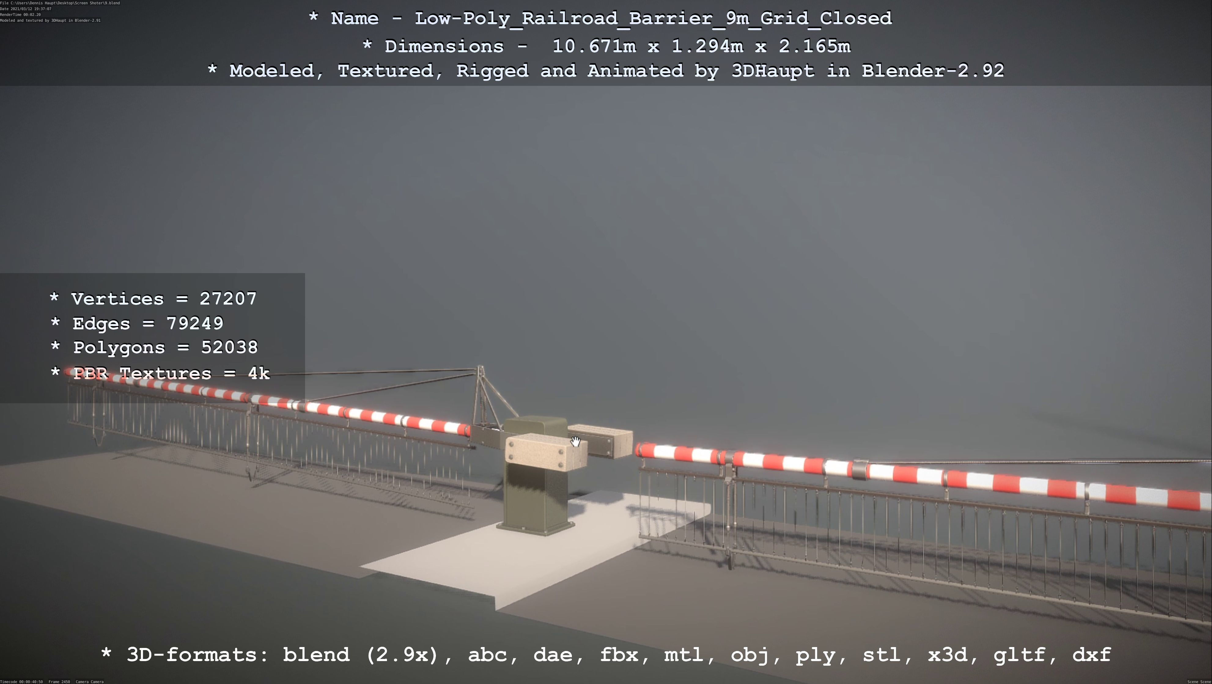 Low-Poly Railroad Barrier 9m with Protective Grid Low-poly 3D model_106