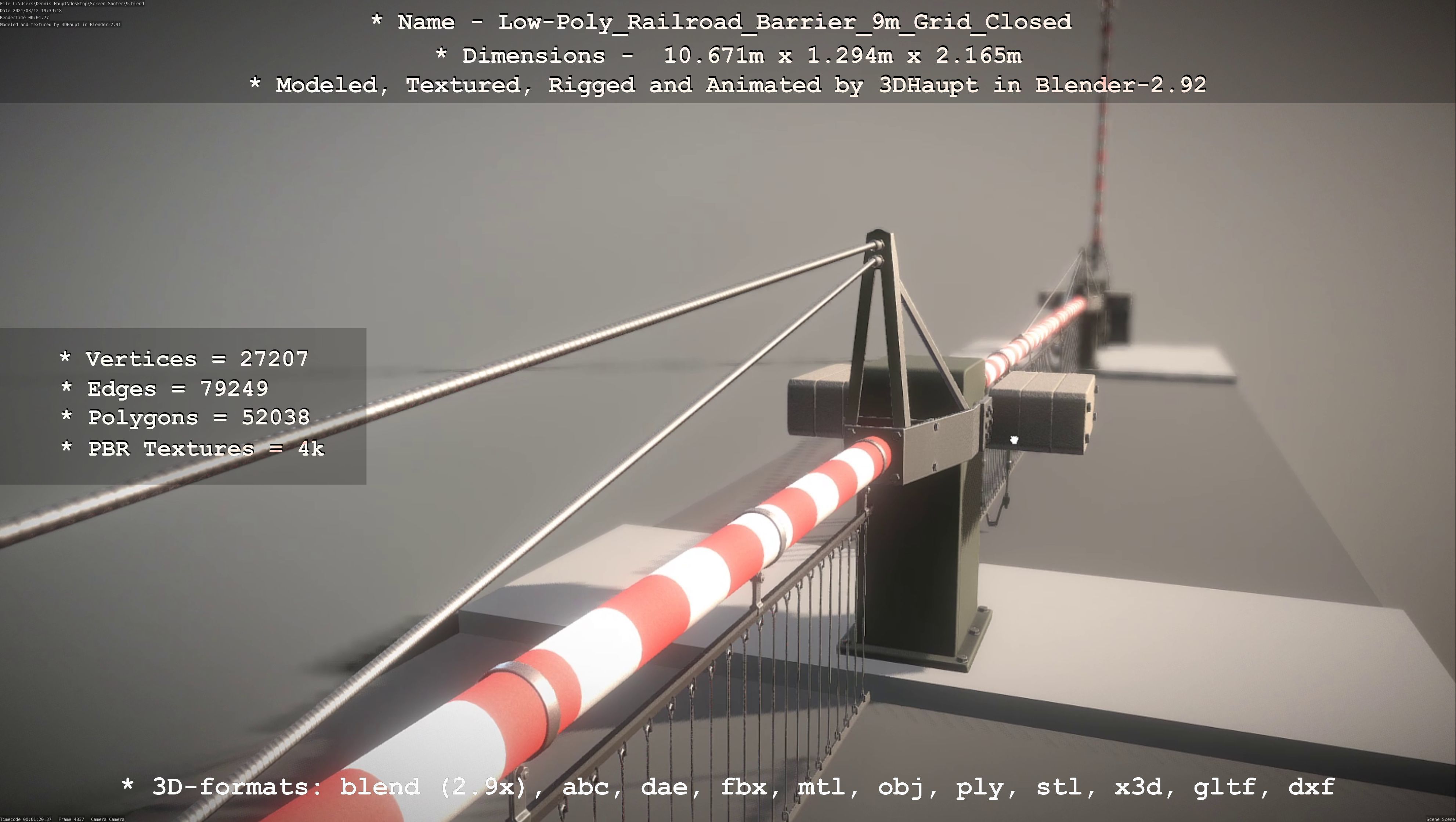 Low-Poly Railroad Barrier 9m with Protective Grid Low-poly 3D model_9