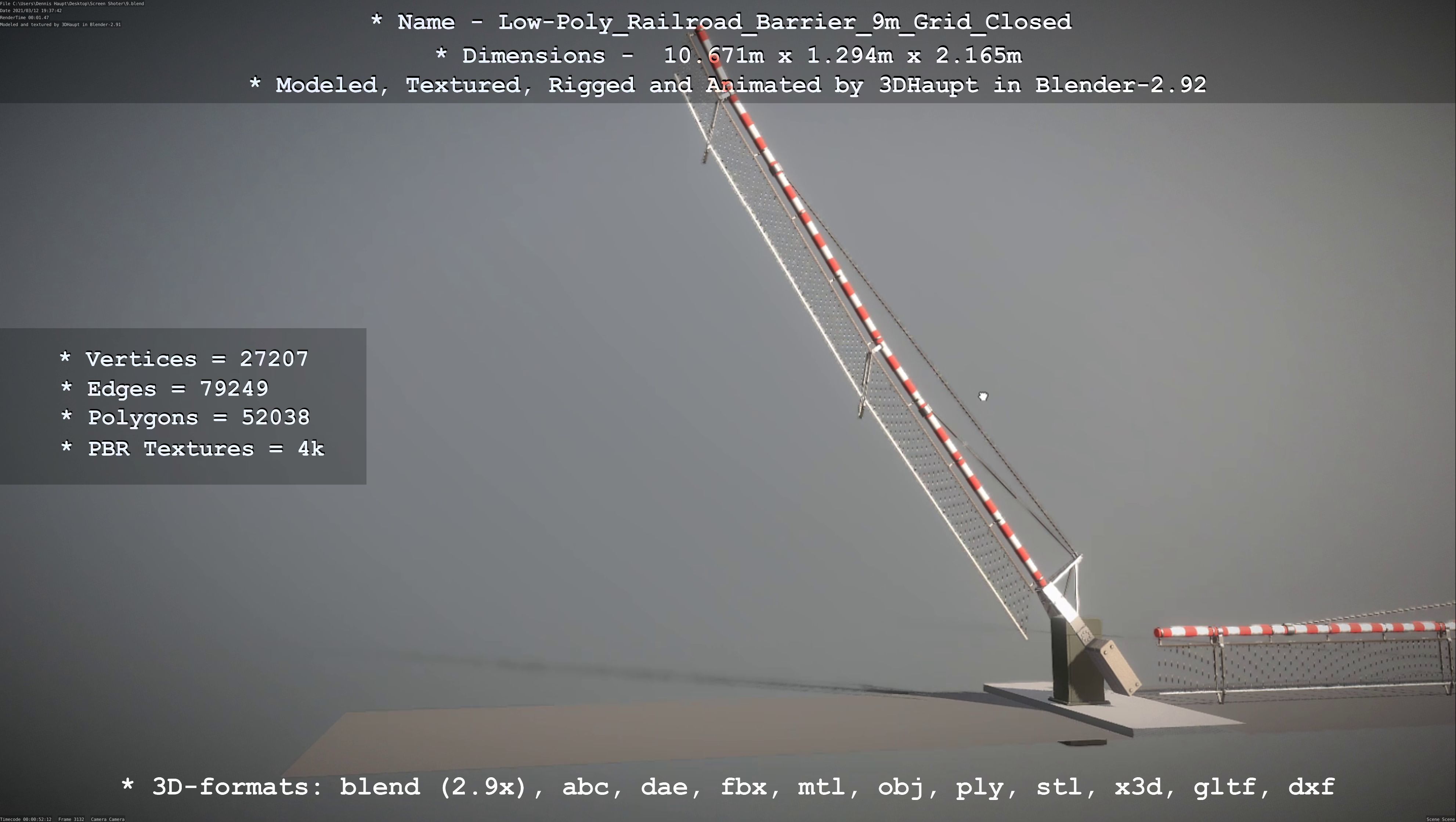 Low-Poly Railroad Barrier 9m with Protective Grid Low-poly 3D model_120