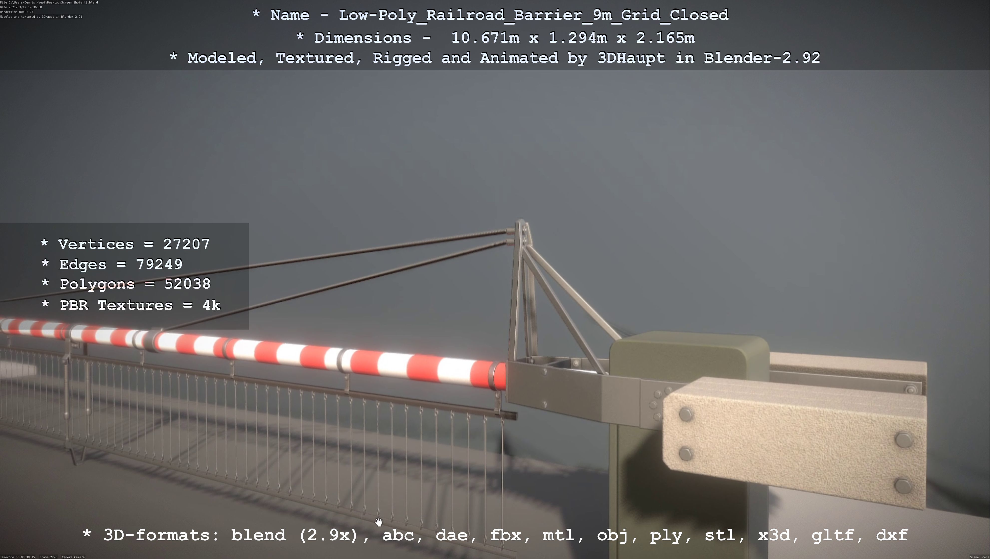 Low-Poly Railroad Barrier 9m with Protective Grid Low-poly 3D model_102