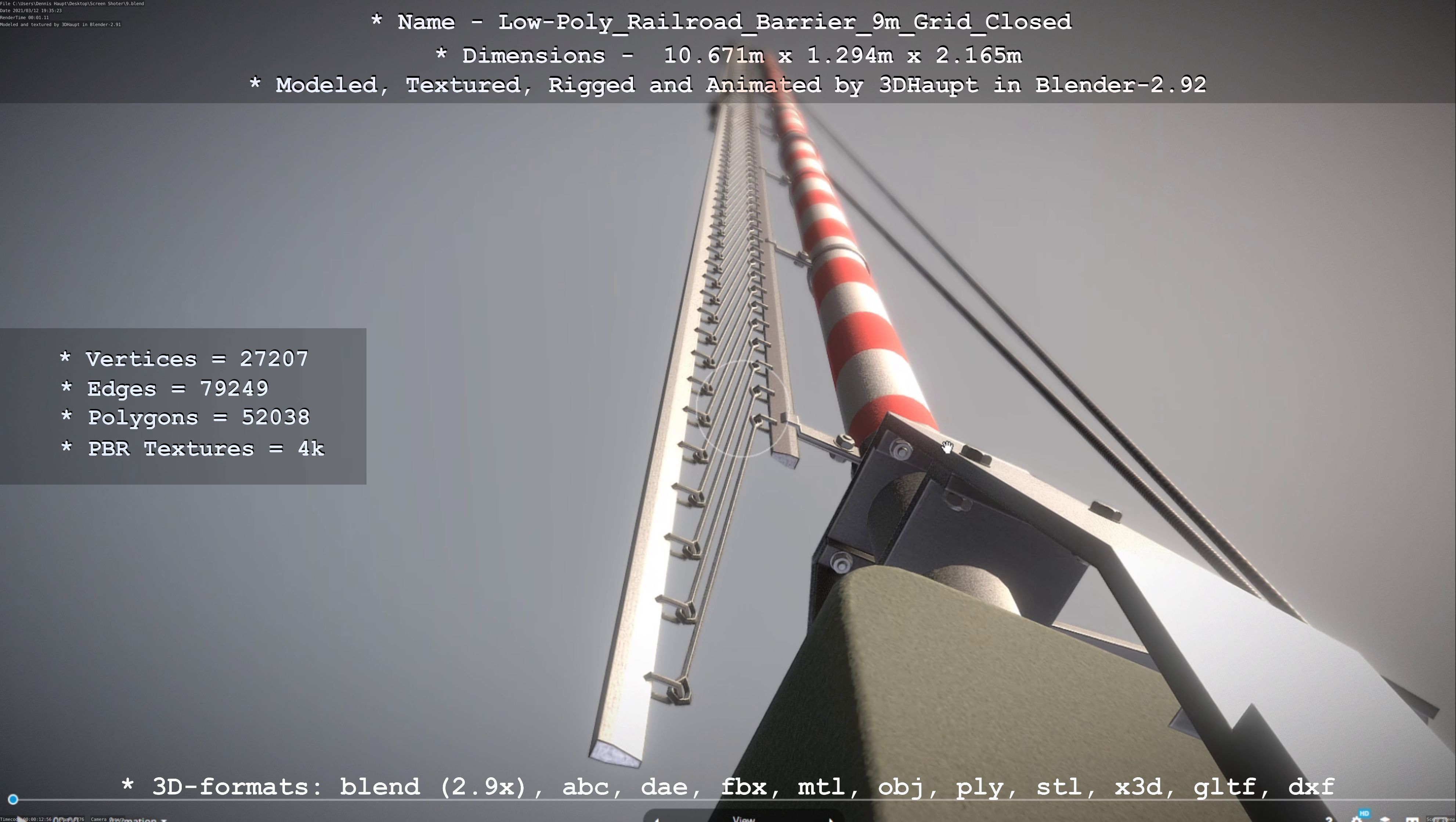 Low-Poly Railroad Barrier 9m with Protective Grid Low-poly 3D model_72