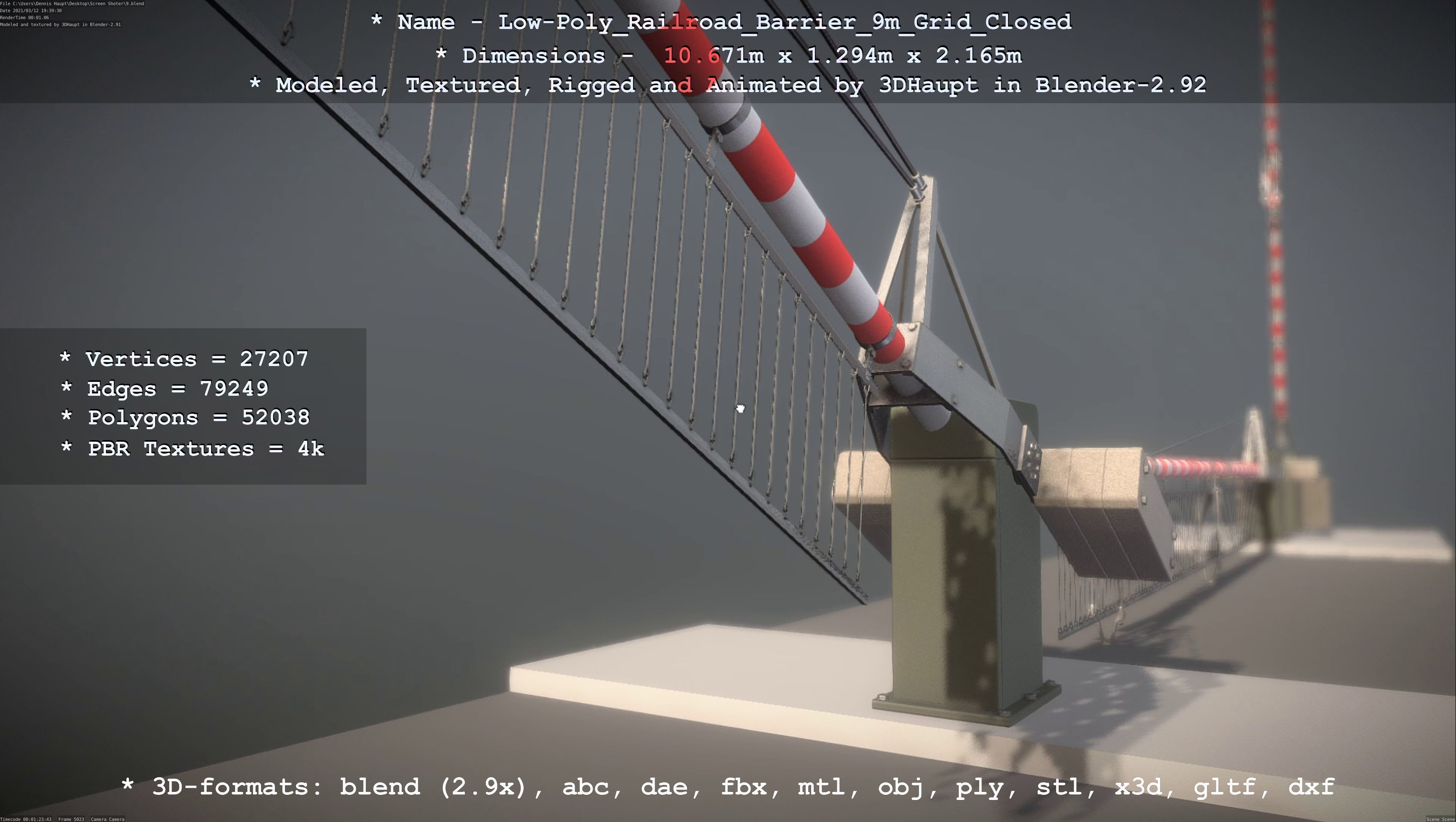 Low-Poly Railroad Barrier 9m with Protective Grid Low-poly 3D model_59