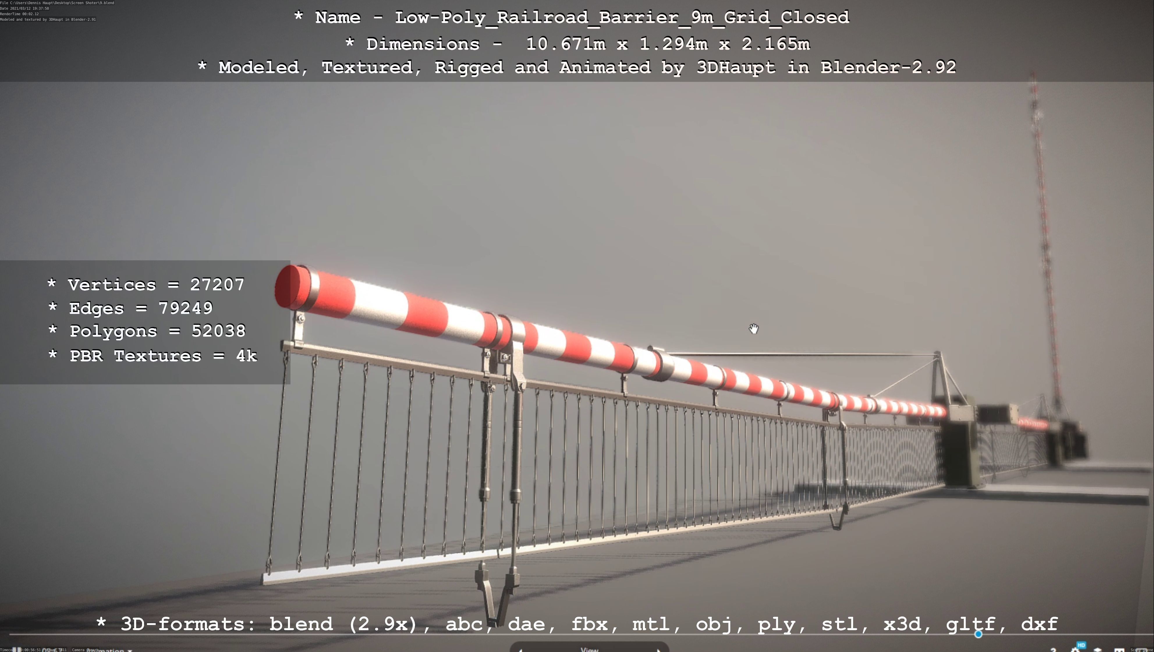 Low-Poly Railroad Barrier 9m with Protective Grid Low-poly 3D model_25