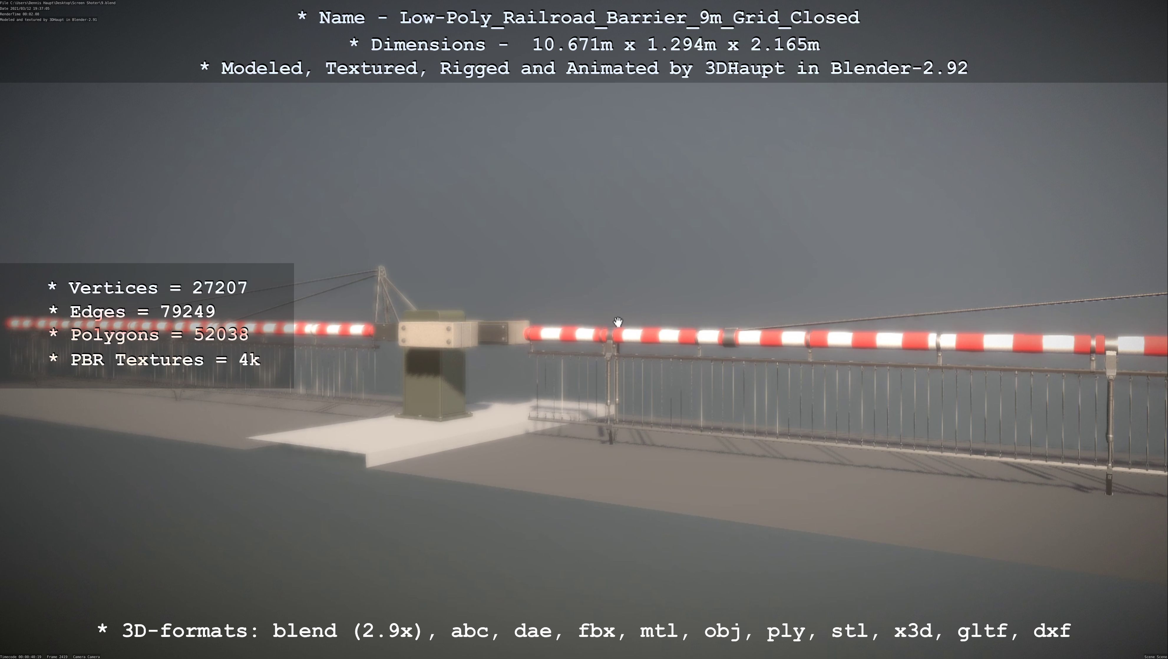 Low-Poly Railroad Barrier 9m with Protective Grid Low-poly 3D model_105