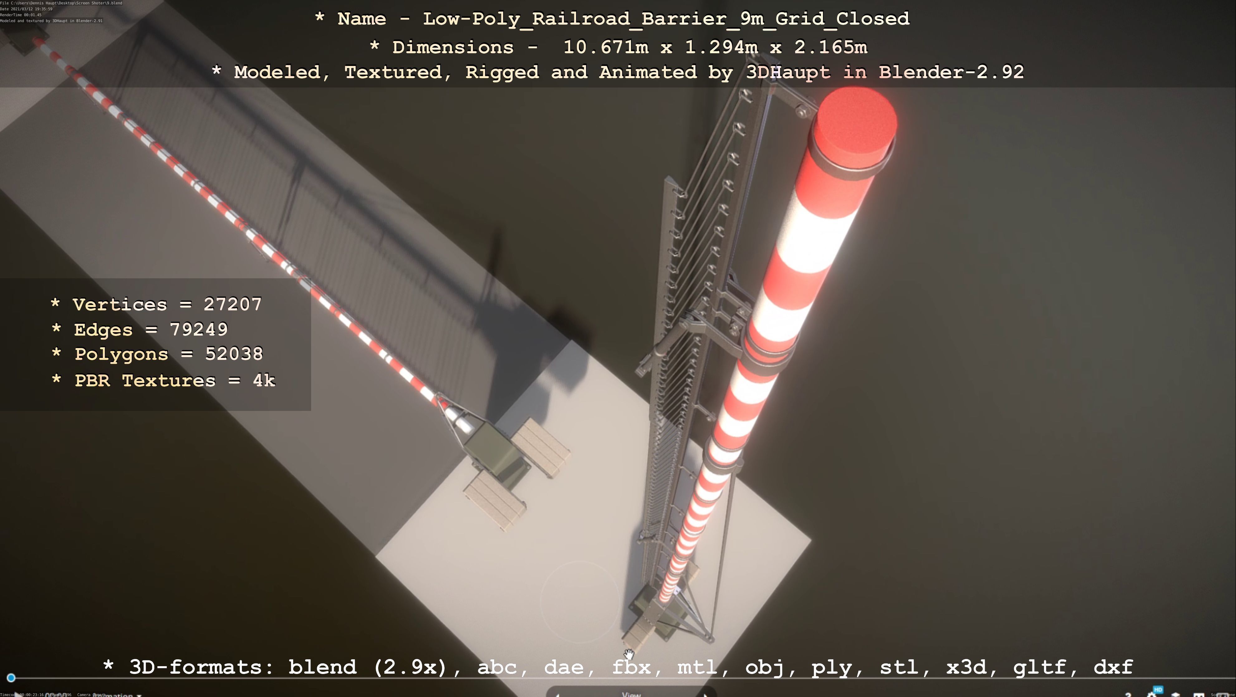Low-Poly Railroad Barrier 9m with Protective Grid Low-poly 3D model_82