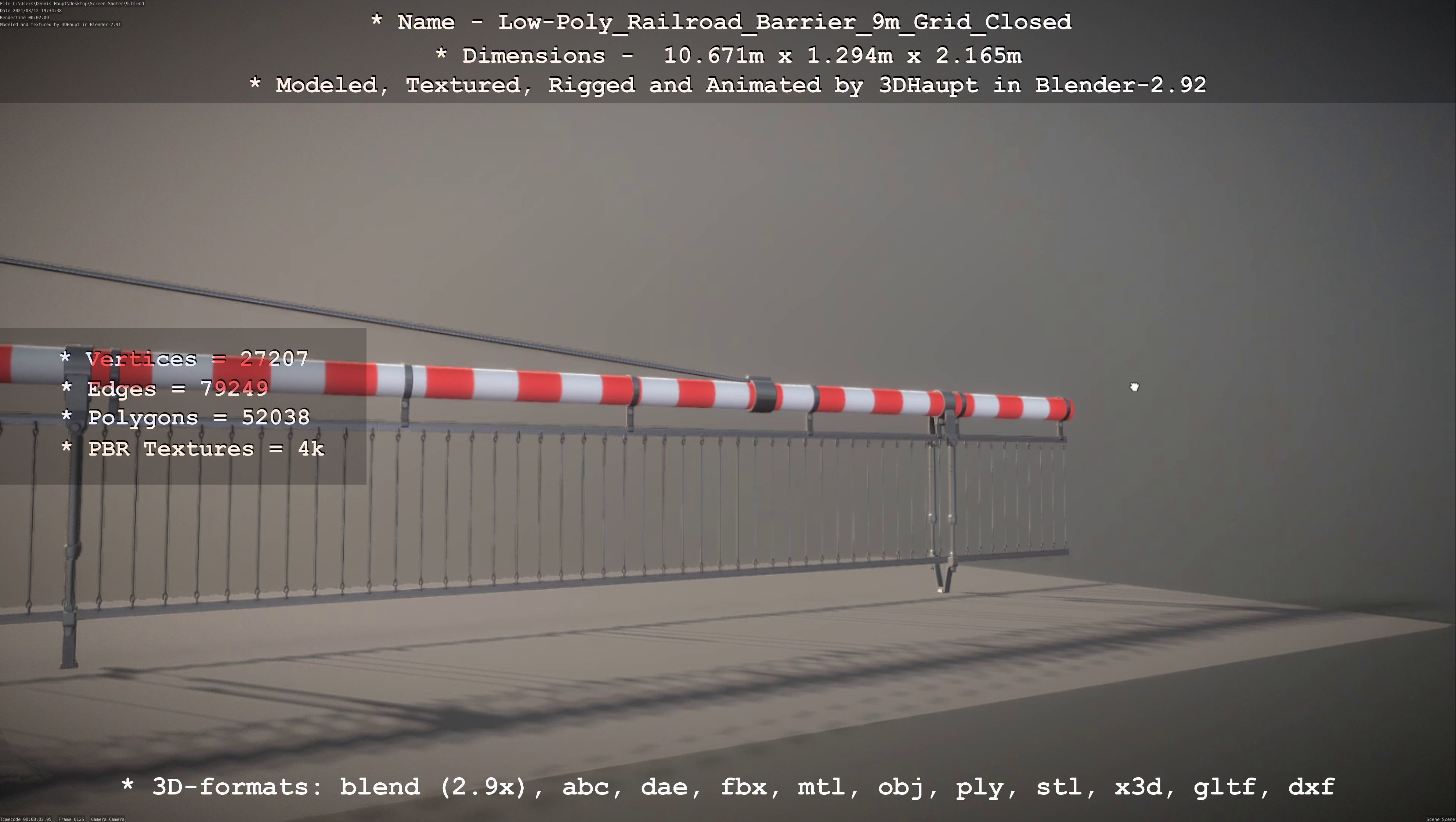 Low-Poly Railroad Barrier 9m with Protective Grid Low-poly 3D model_15