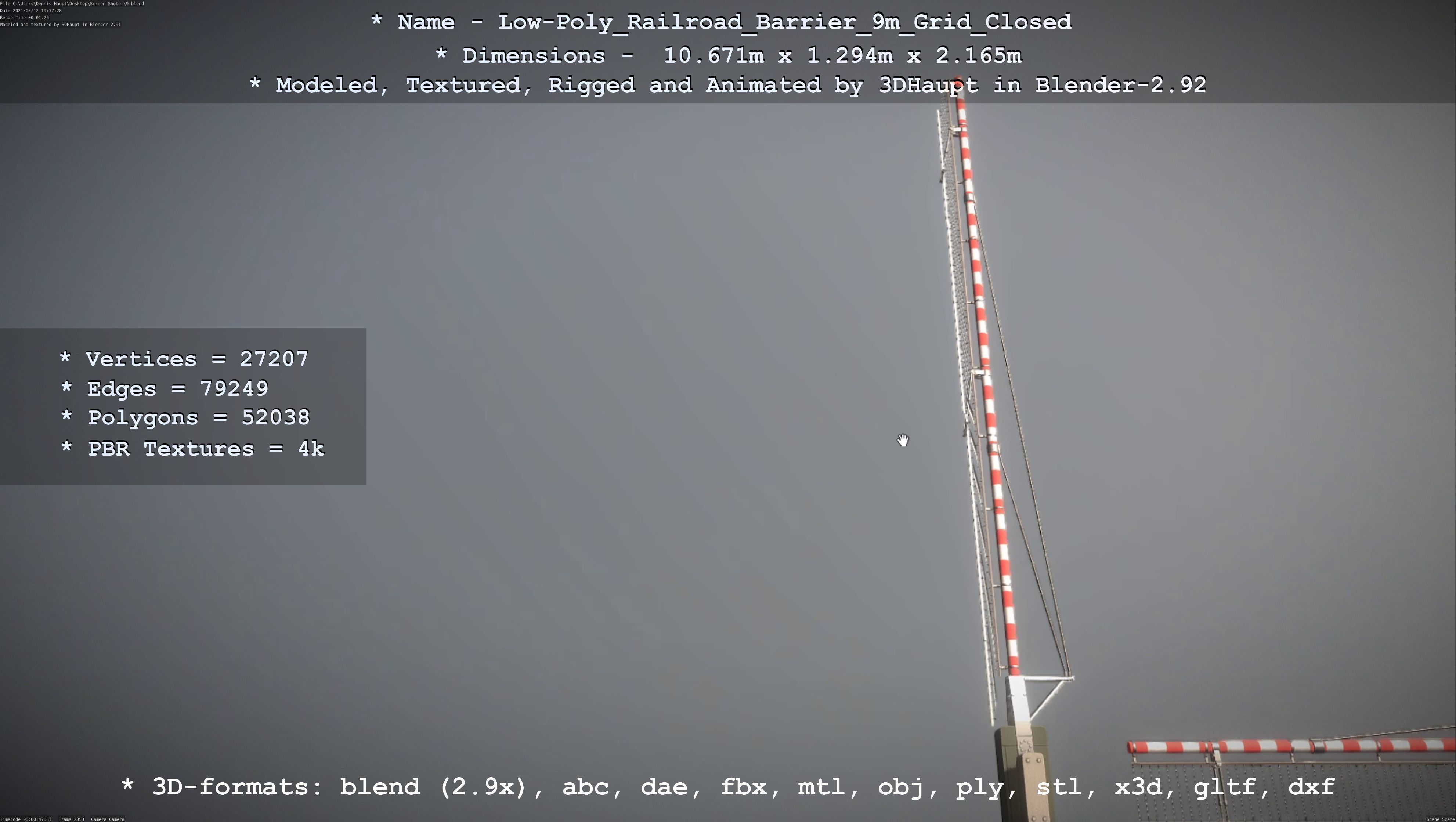 Low-Poly Railroad Barrier 9m with Protective Grid Low-poly 3D model_110