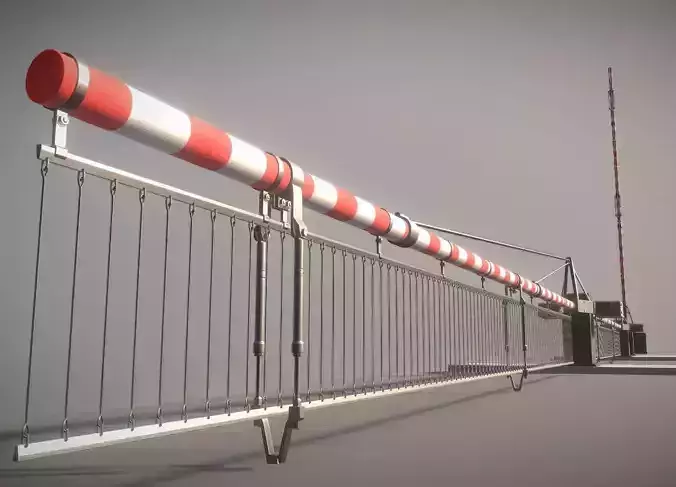 Low-Poly Railroad Barrier 9m with Protective Grid Low-poly 3D model