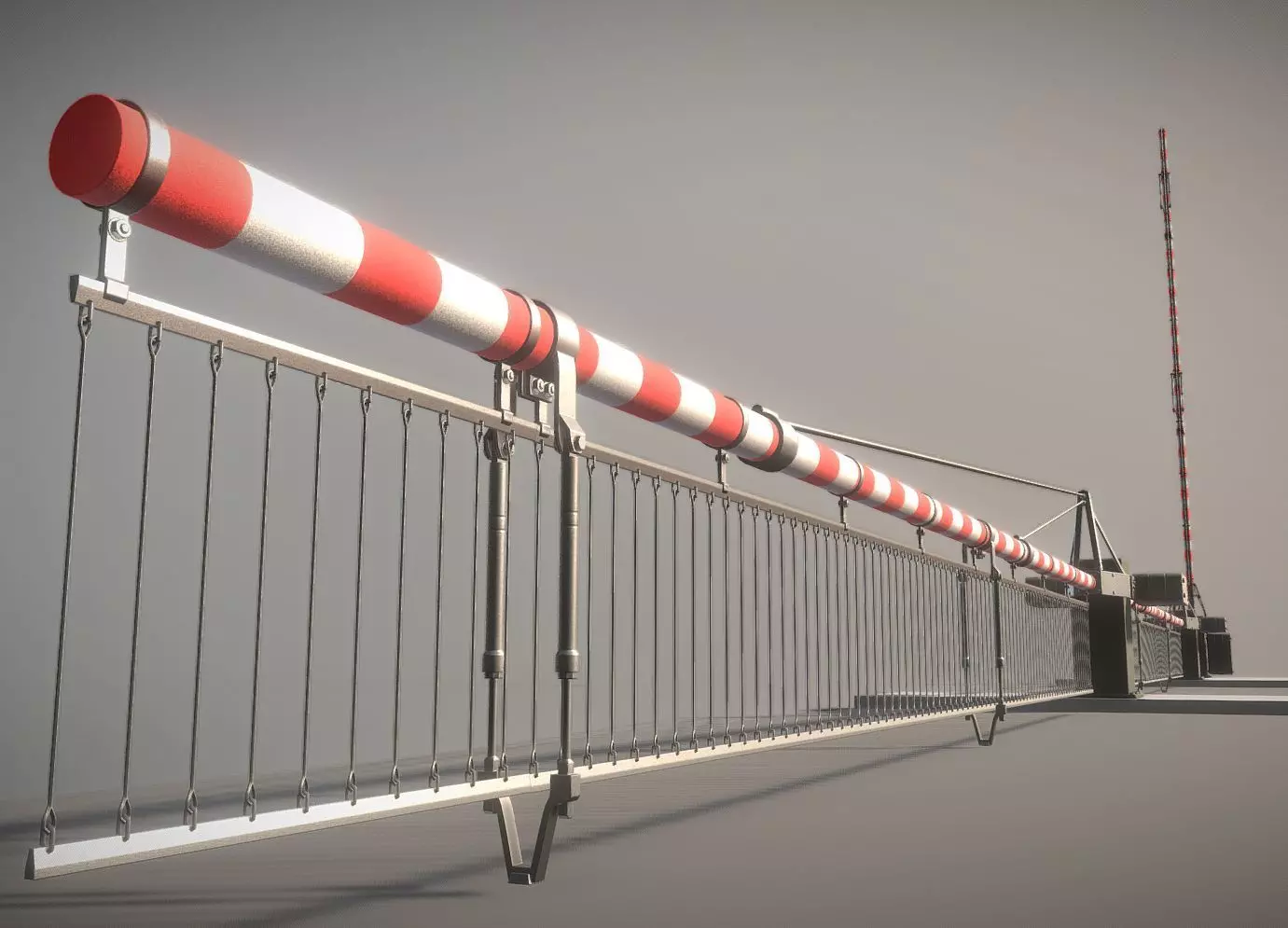 Low-Poly Railroad Barrier 9m with Protective Grid Low-poly 3D model_0