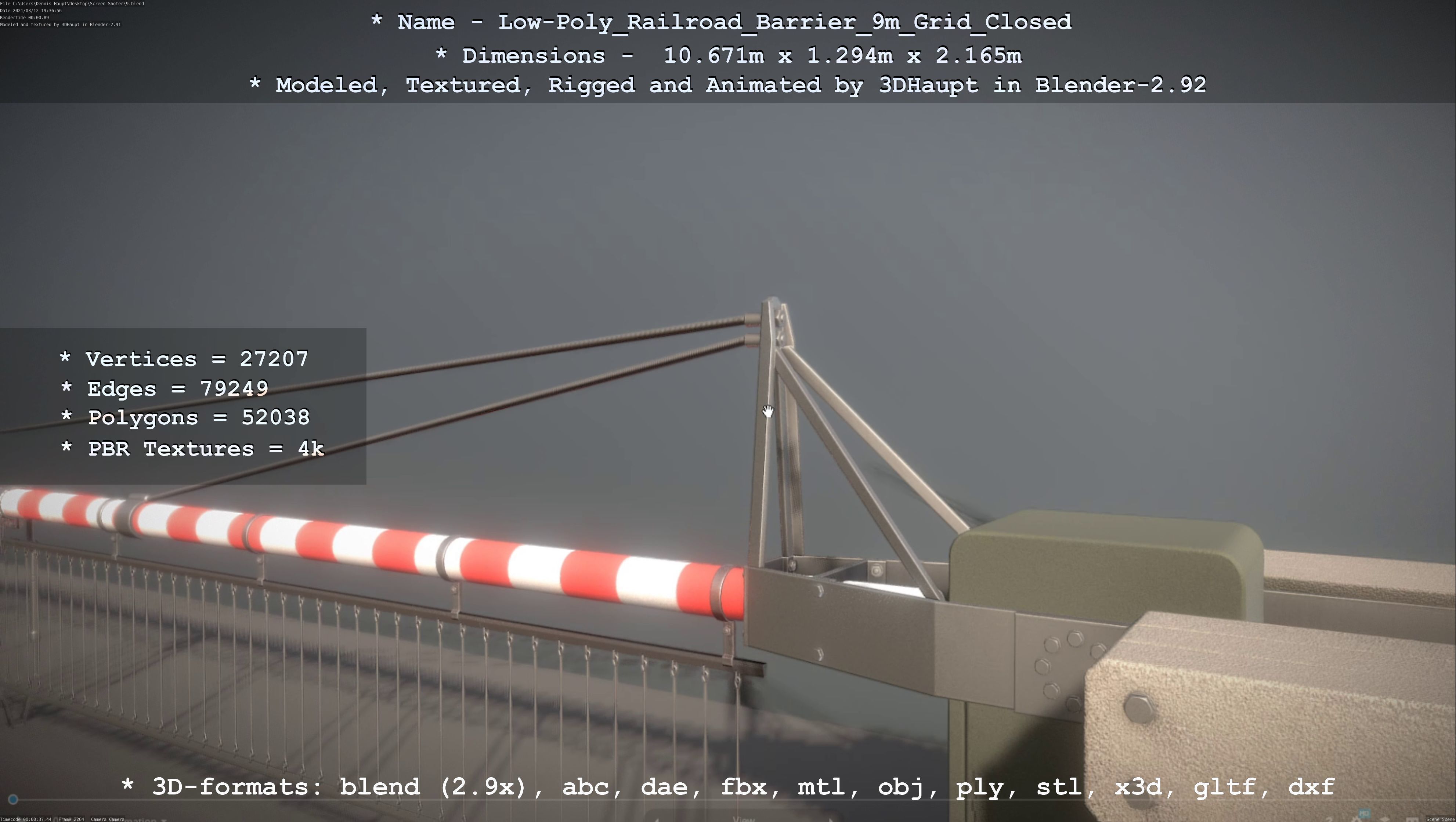 Low-Poly Railroad Barrier 9m with Protective Grid Low-poly 3D model_101