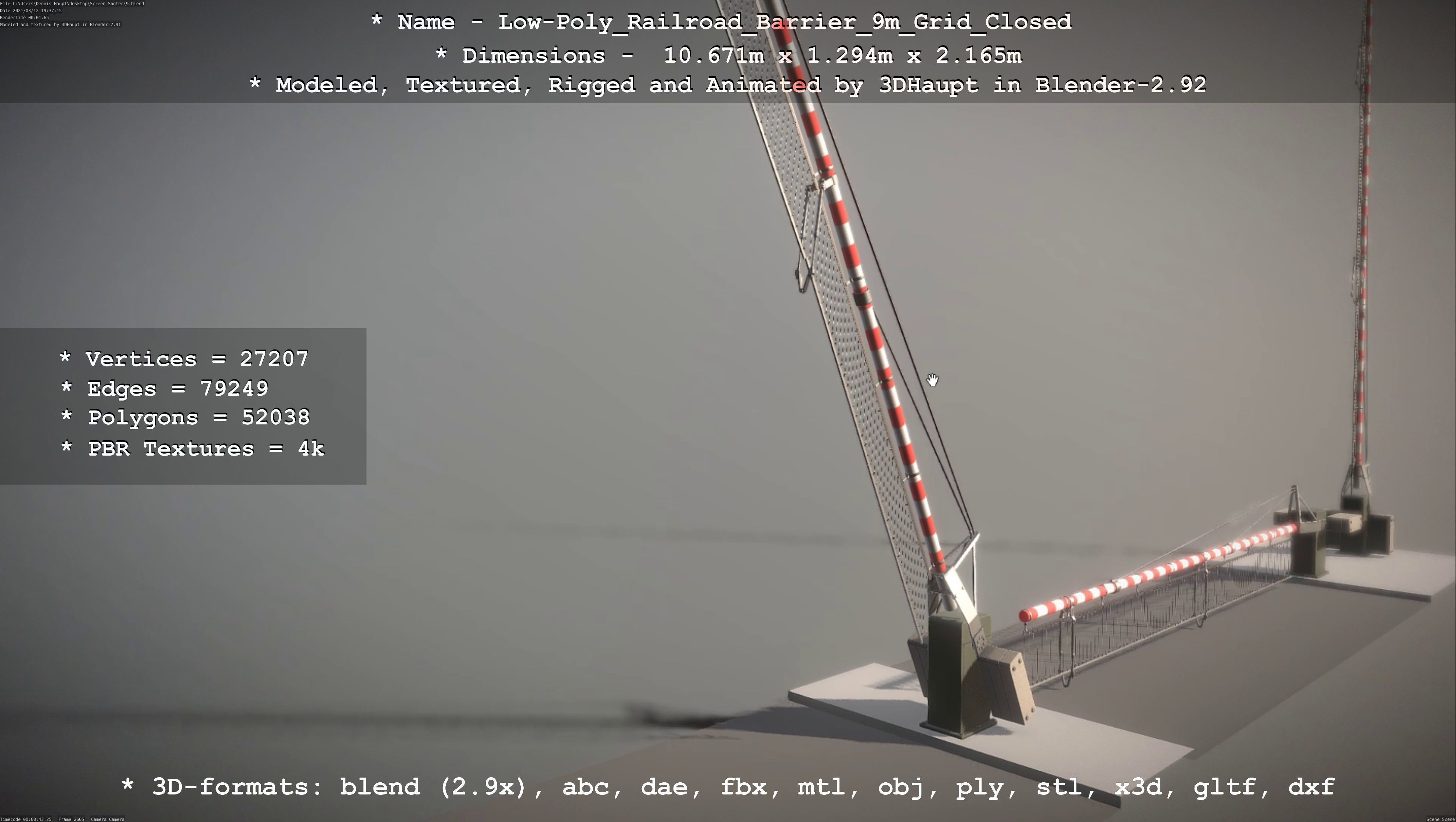 Low-Poly Railroad Barrier 9m with Protective Grid Low-poly 3D model_5