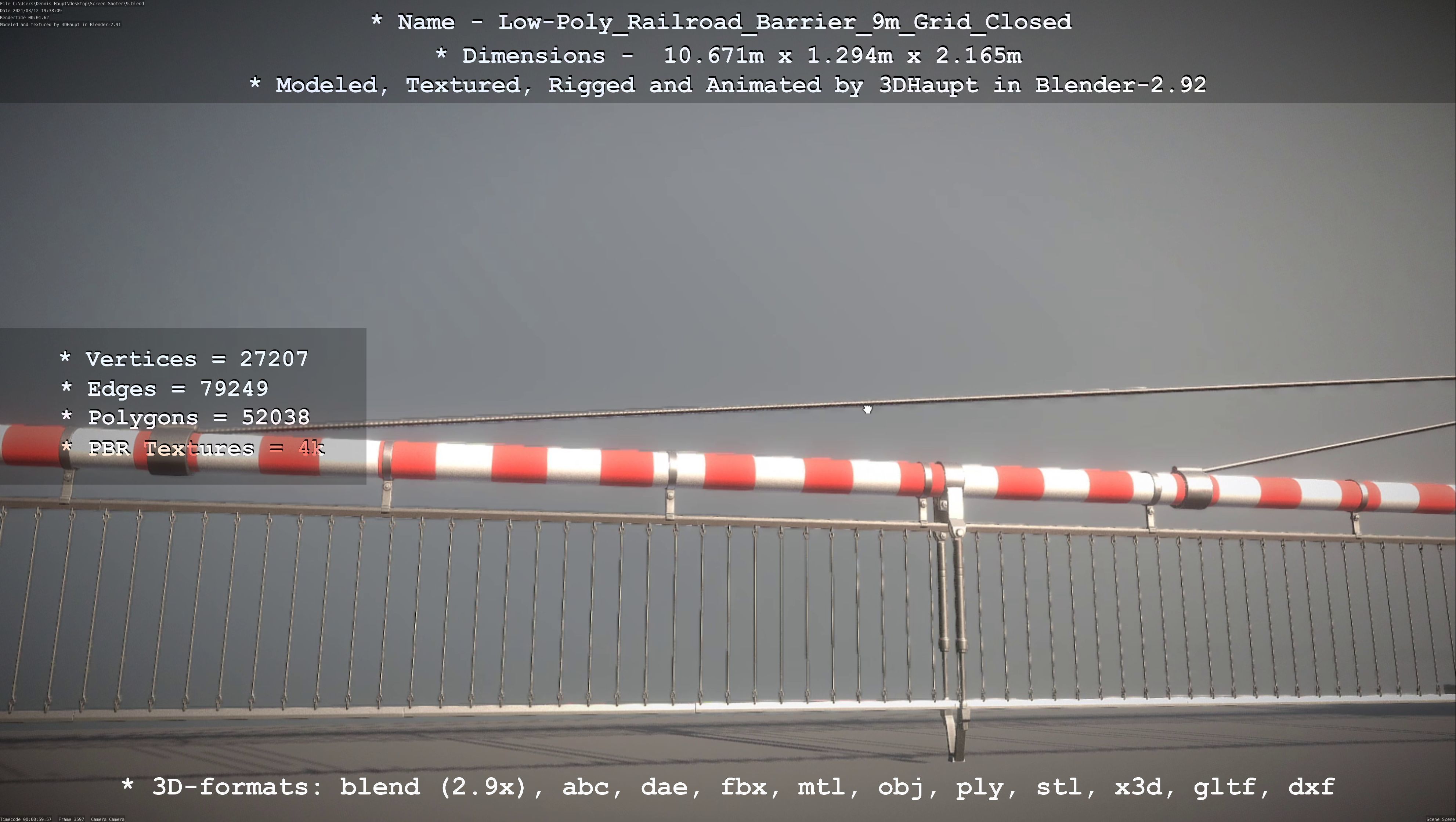 Low-Poly Railroad Barrier 9m with Protective Grid Low-poly 3D model_85