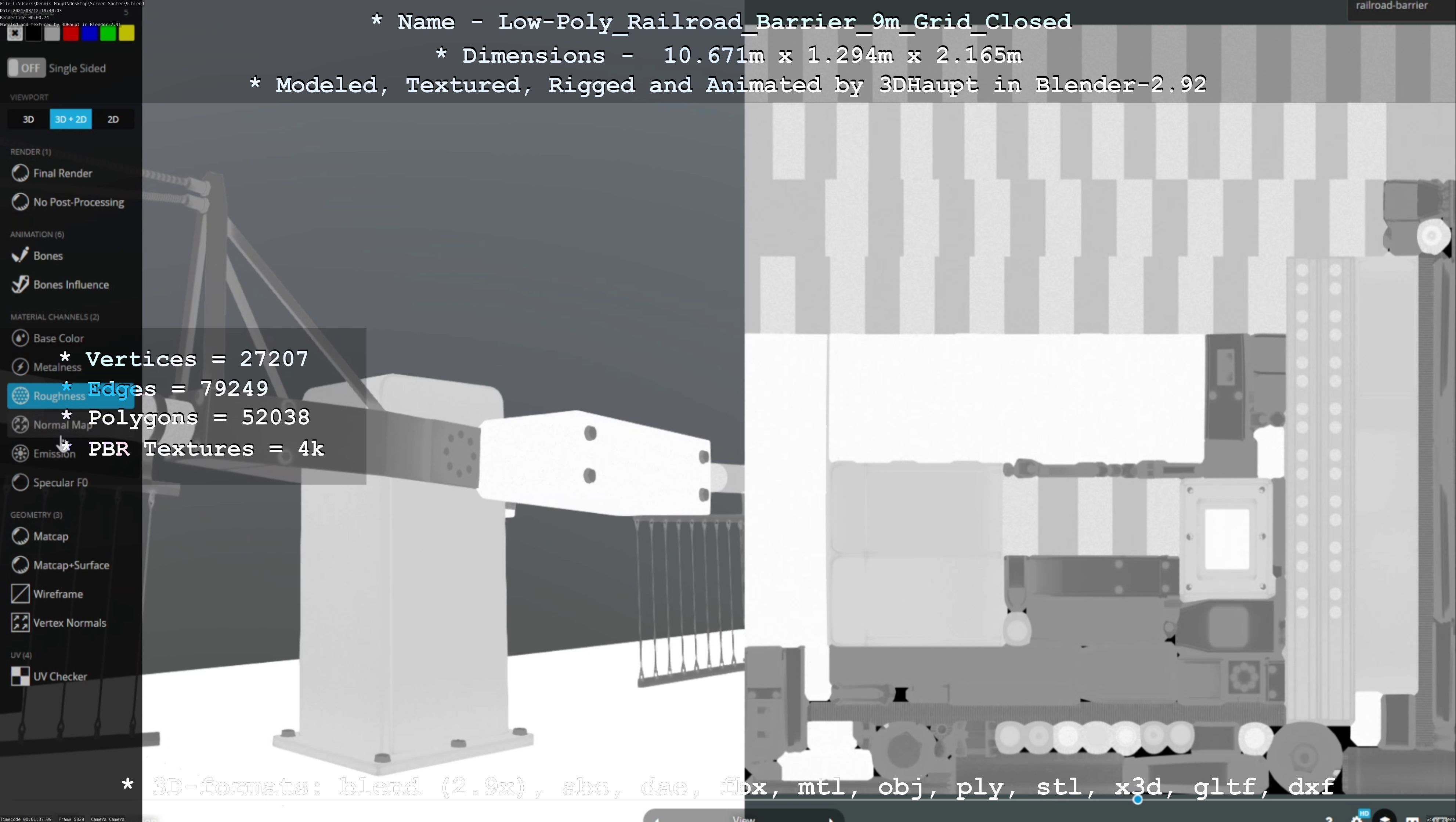Low-Poly Railroad Barrier 9m with Protective Grid Low-poly 3D model_45
