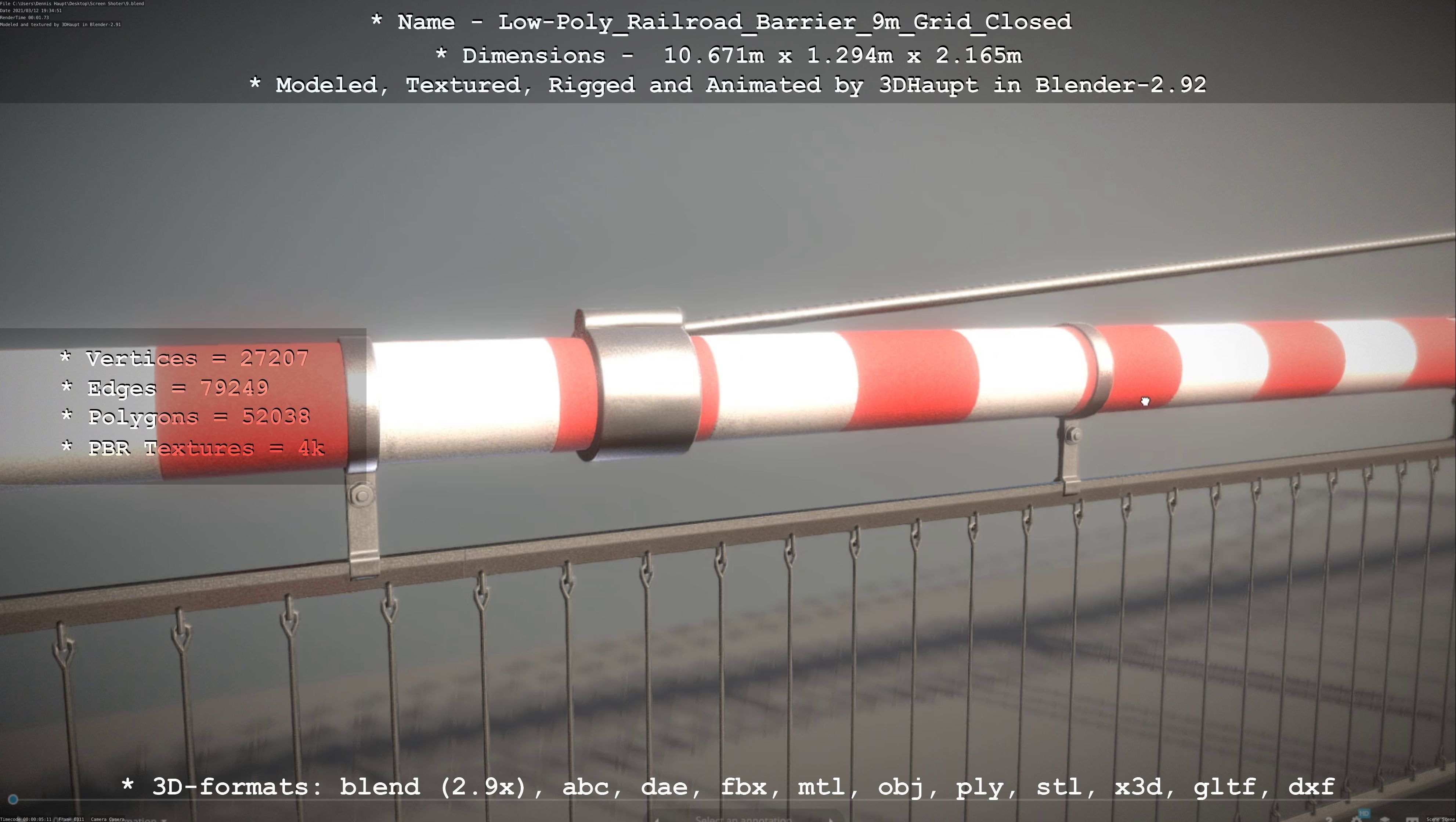 Low-Poly Railroad Barrier 9m with Protective Grid Low-poly 3D model_66