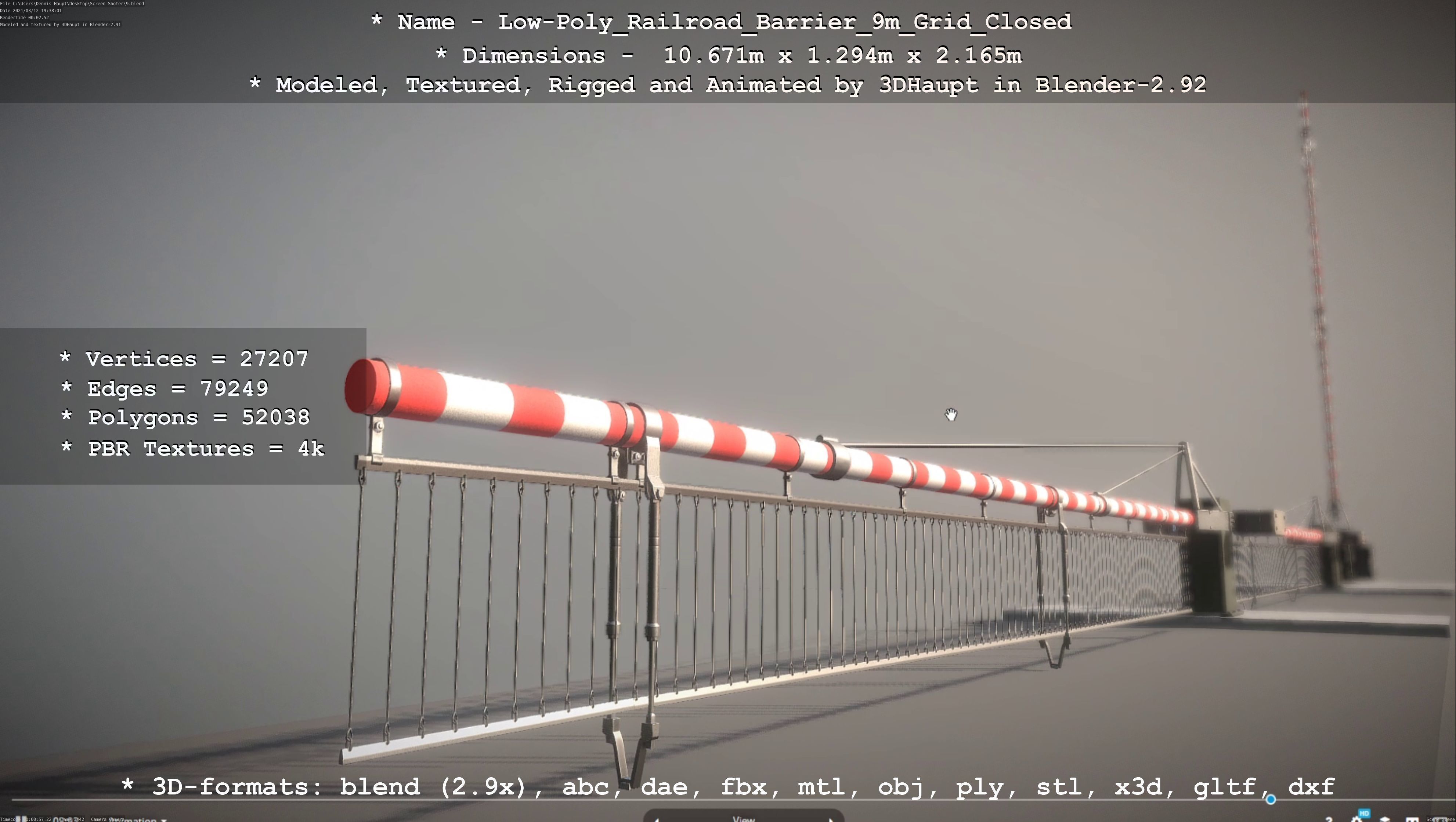 Low-Poly Railroad Barrier 9m with Protective Grid Low-poly 3D model_8