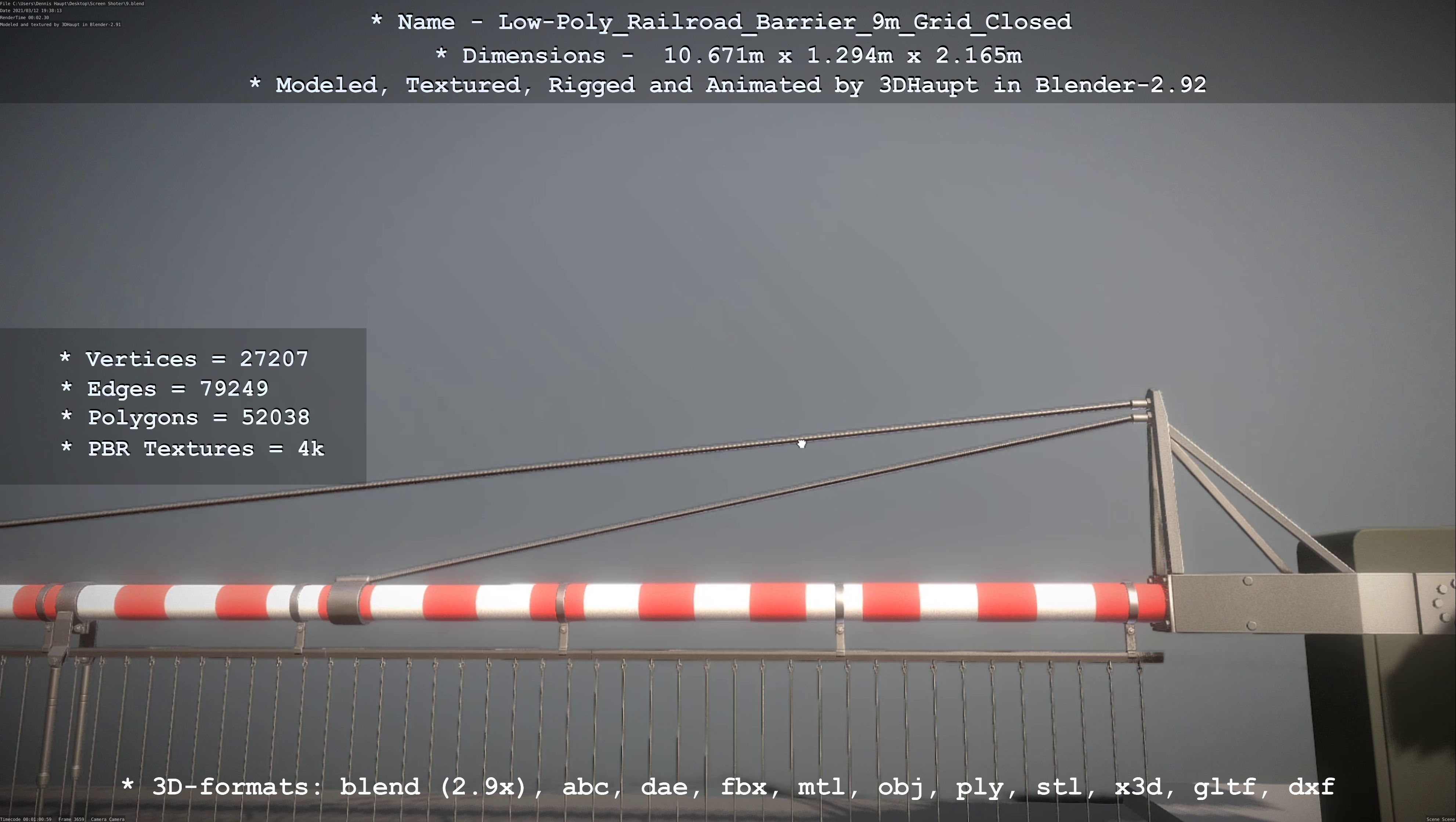 Low-Poly Railroad Barrier 9m with Protective Grid Low-poly 3D model_107