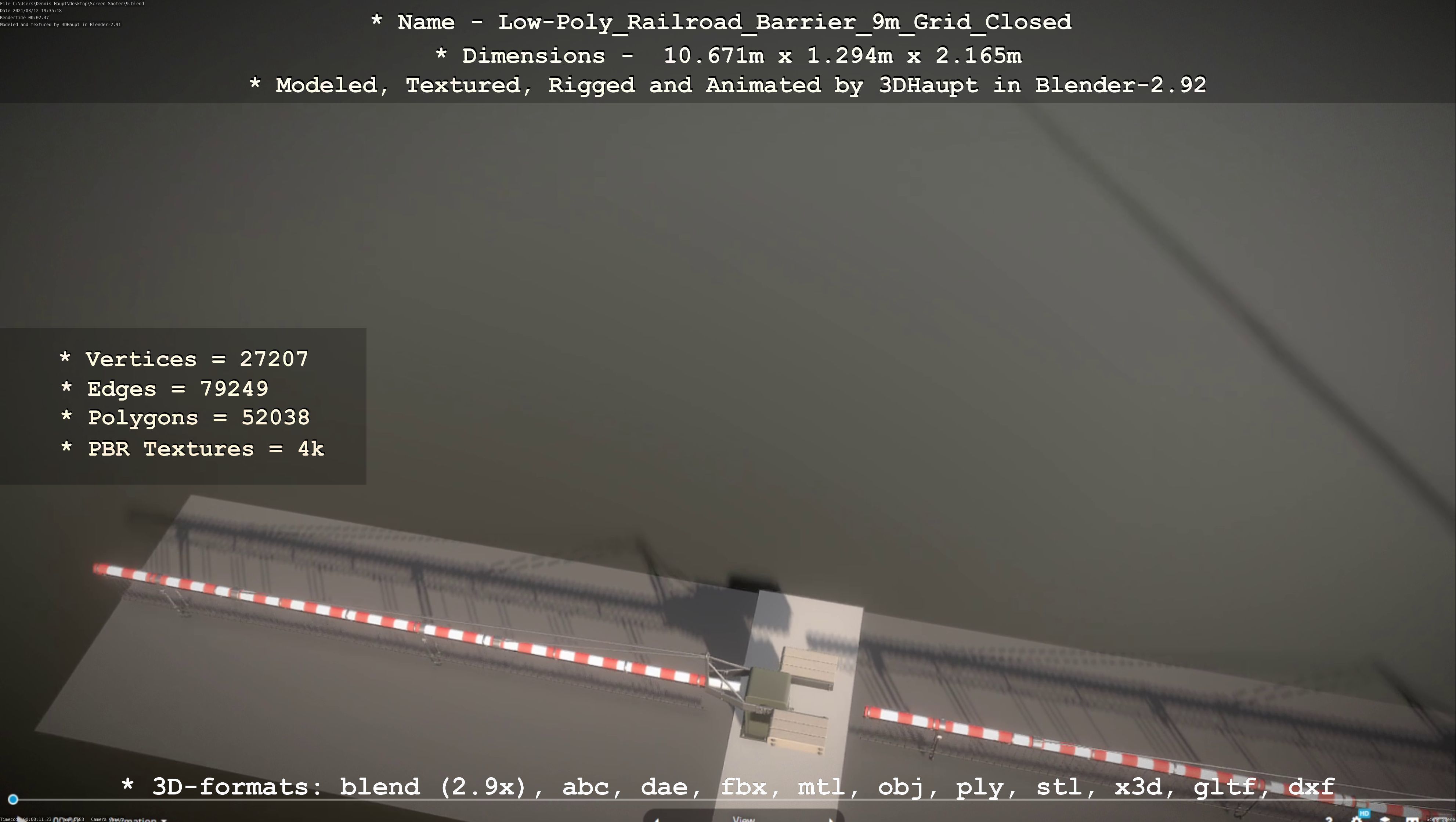 Low-Poly Railroad Barrier 9m with Protective Grid Low-poly 3D model_69