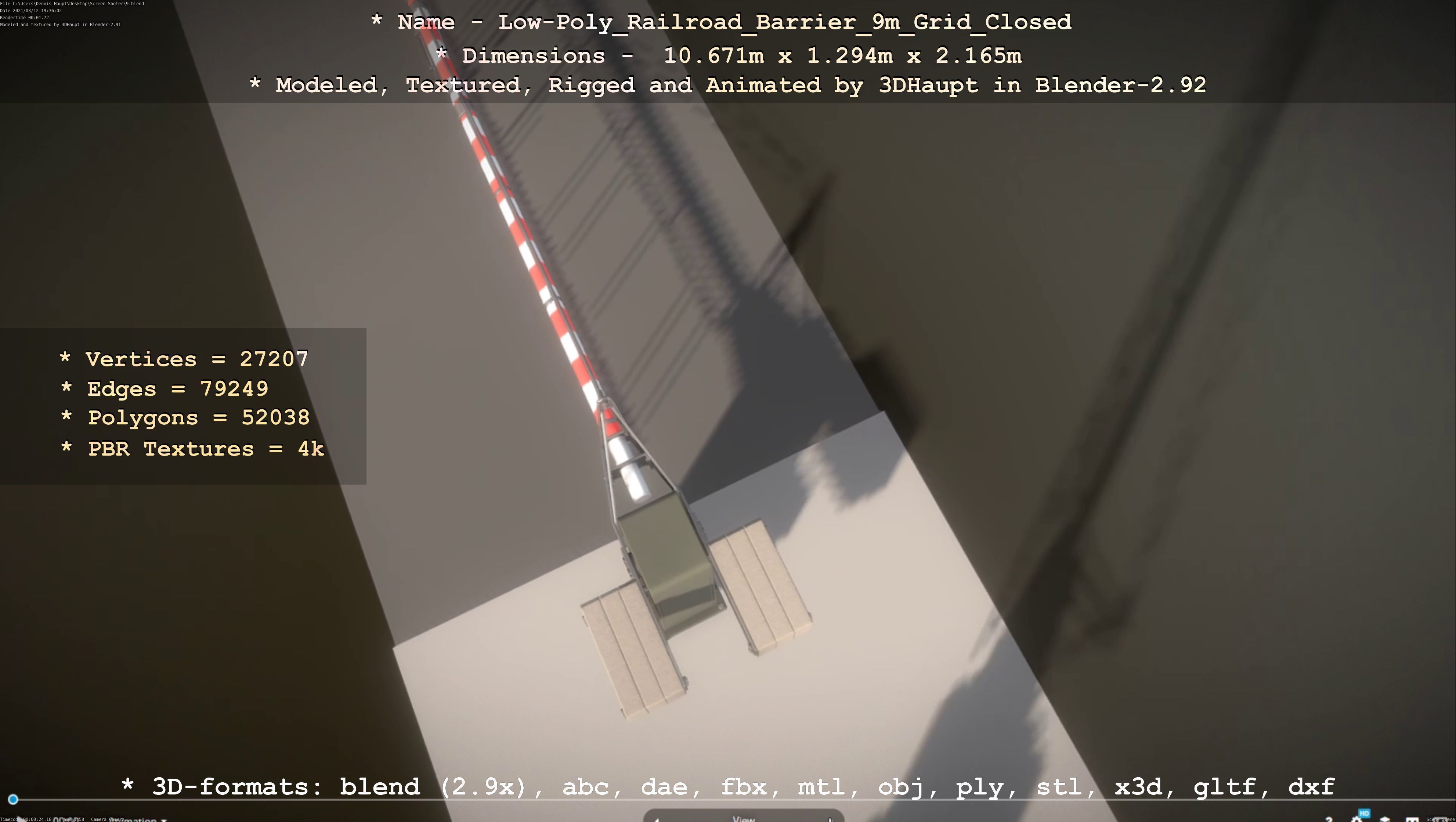 Low-Poly Railroad Barrier 9m with Protective Grid Low-poly 3D model_84